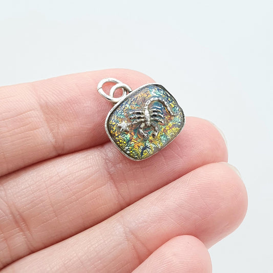 Antique Solid Silver Scorpio Zodiac Pendant Faux Opal Scorpion Star Sign Horoscope Art Deco Vintage Mens Womens Jewellery Jewelry