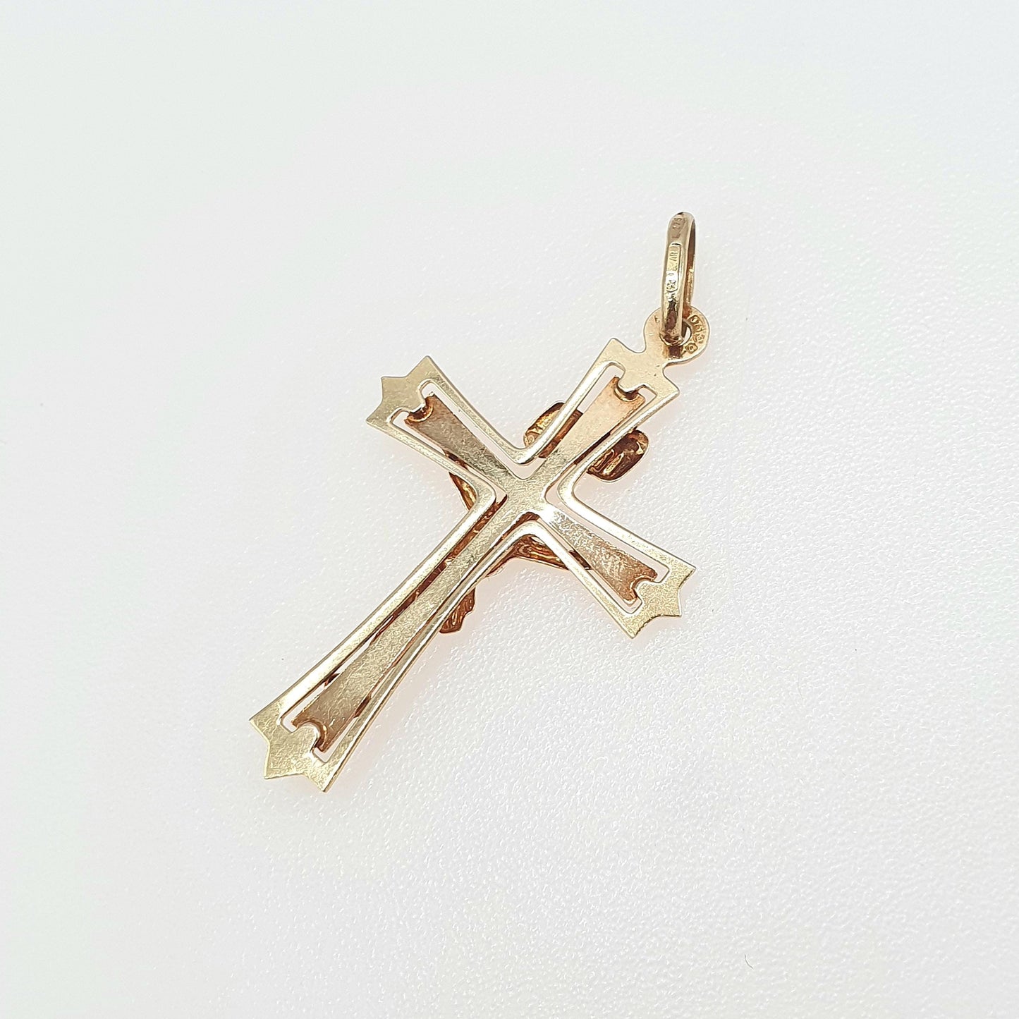 Vintage 9ct Gold Jesus on Cross Pendant Crucifix Necklace Christian Religious Solid 9kt 9k Mens Womens Jewelry Jewellery