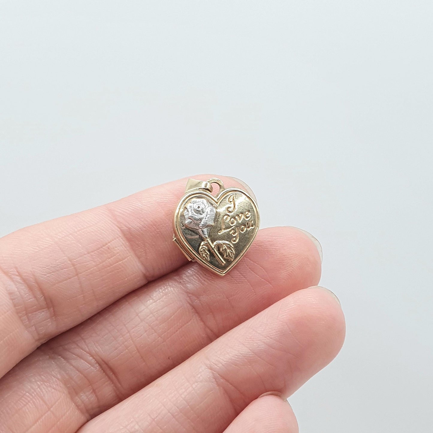 Vintage 9ct Gold "I LOVE YOU" Heart Locket All Solid 9k 9kt White Gold Flower Retro Gift Love Neckalce Womens Jewelry Jewellery