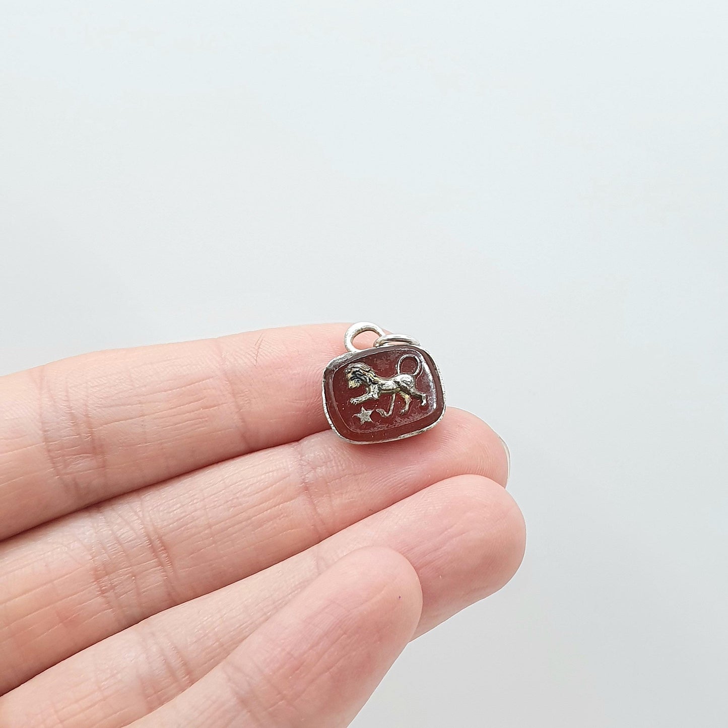 Antique Solid Silver Leo Zodiac Pendant Glass Cameo Lion July August Star Sign Art Deco Vintage Mens Womens Jewellery Jewelry
