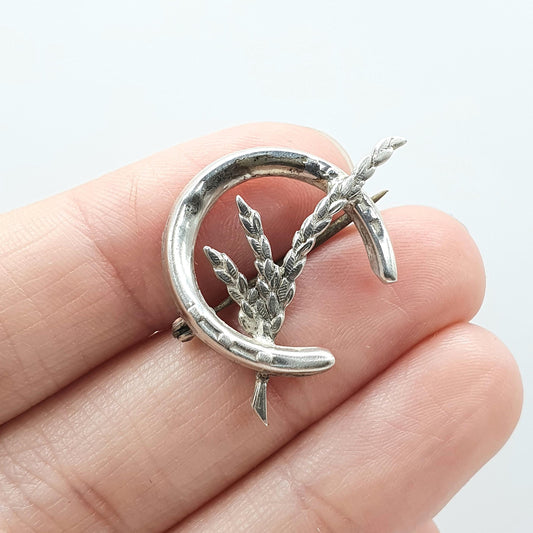 Antique Sterling Silver Horseshoe and Wheatsheaf Brooch Lucky Good Luck Equestrian Horse Womens Jewelry Jewellery Vintage