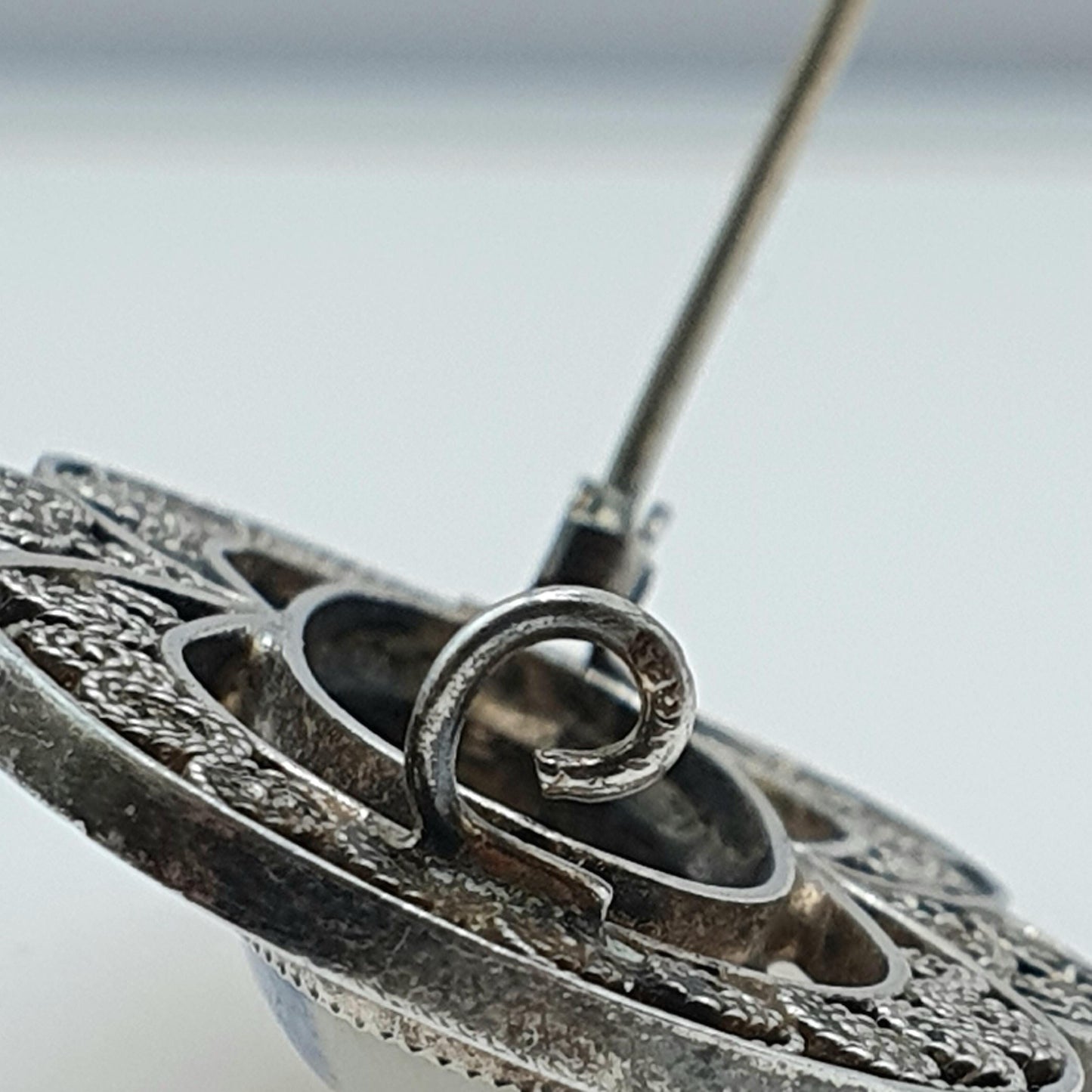 Vintage Solid Silver Dutch China Brooch Windmill Scene and Filigree Blue Painted Womens Unisex Jewelry Jewellery
