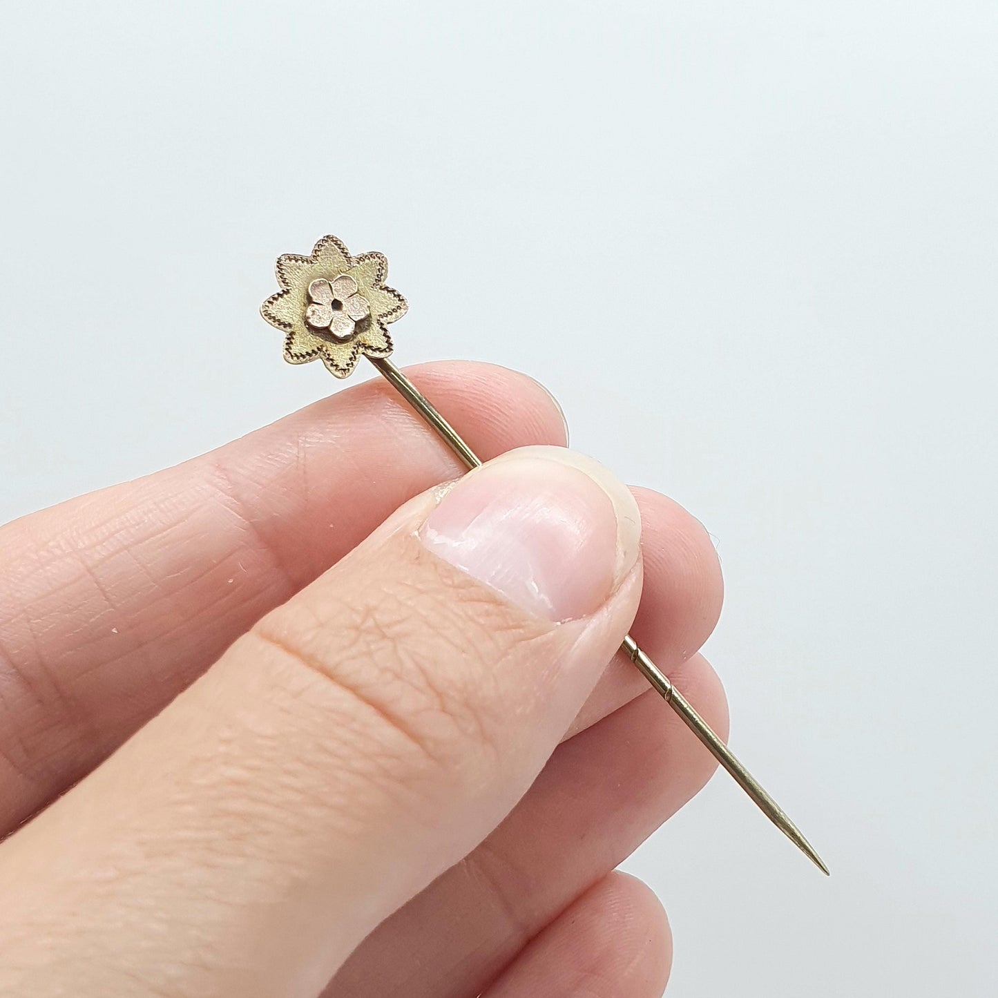 Antique Victorian Rolled Gold Front Flower Stick Pin Rose Gold Filled Mens Gents 1800s Jewelry Jewellery Womens Old Vintage