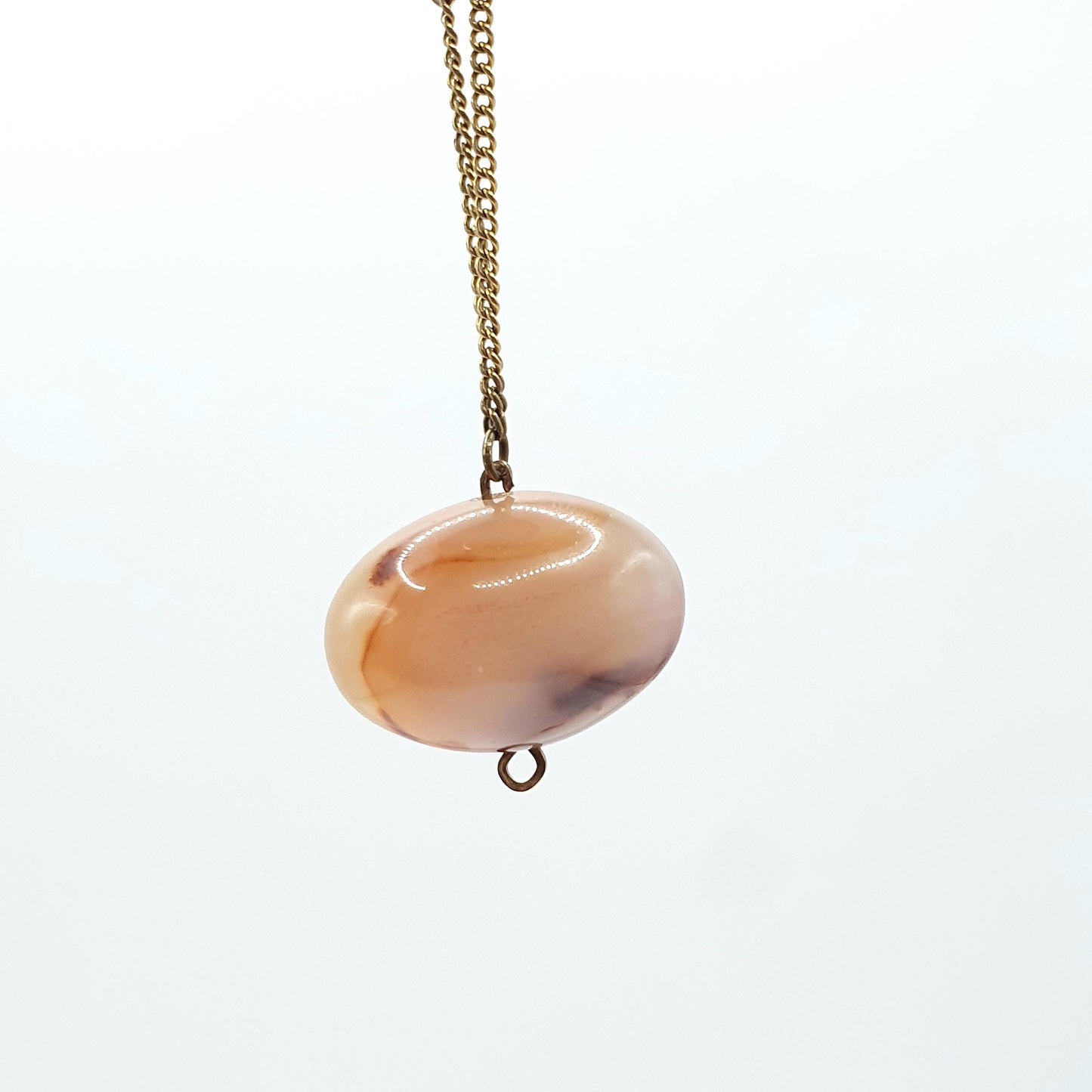 Antique Rolled Gold Agate Pendant Necklace Egg Shaped Natural Gemstone Edwardian Gold Filled Chain Link Womens Jewellery Jewelry 44cm 18.32g