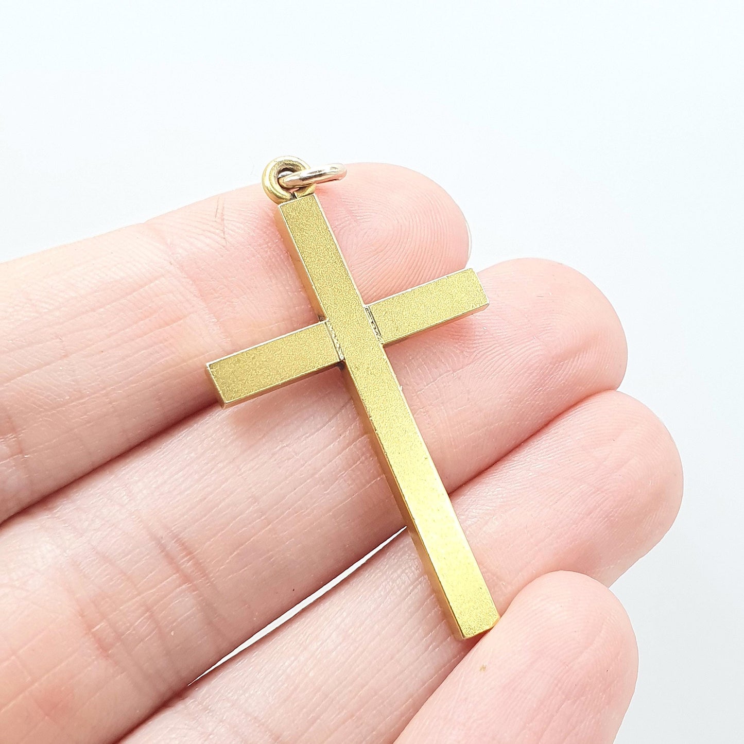 Antique Victorian 9ct Gold Cased Crucifix Pendant Necklace Matte Yellow Gold 9k Cross Vintage Womens Mens Unisex Jewellery Jewelry