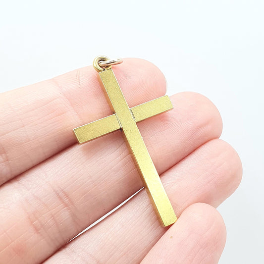 Antique Victorian 9ct Gold Cased Crucifix Pendant Necklace Matte Yellow Gold 9k Cross Vintage Womens Mens Unisex Jewellery Jewelry