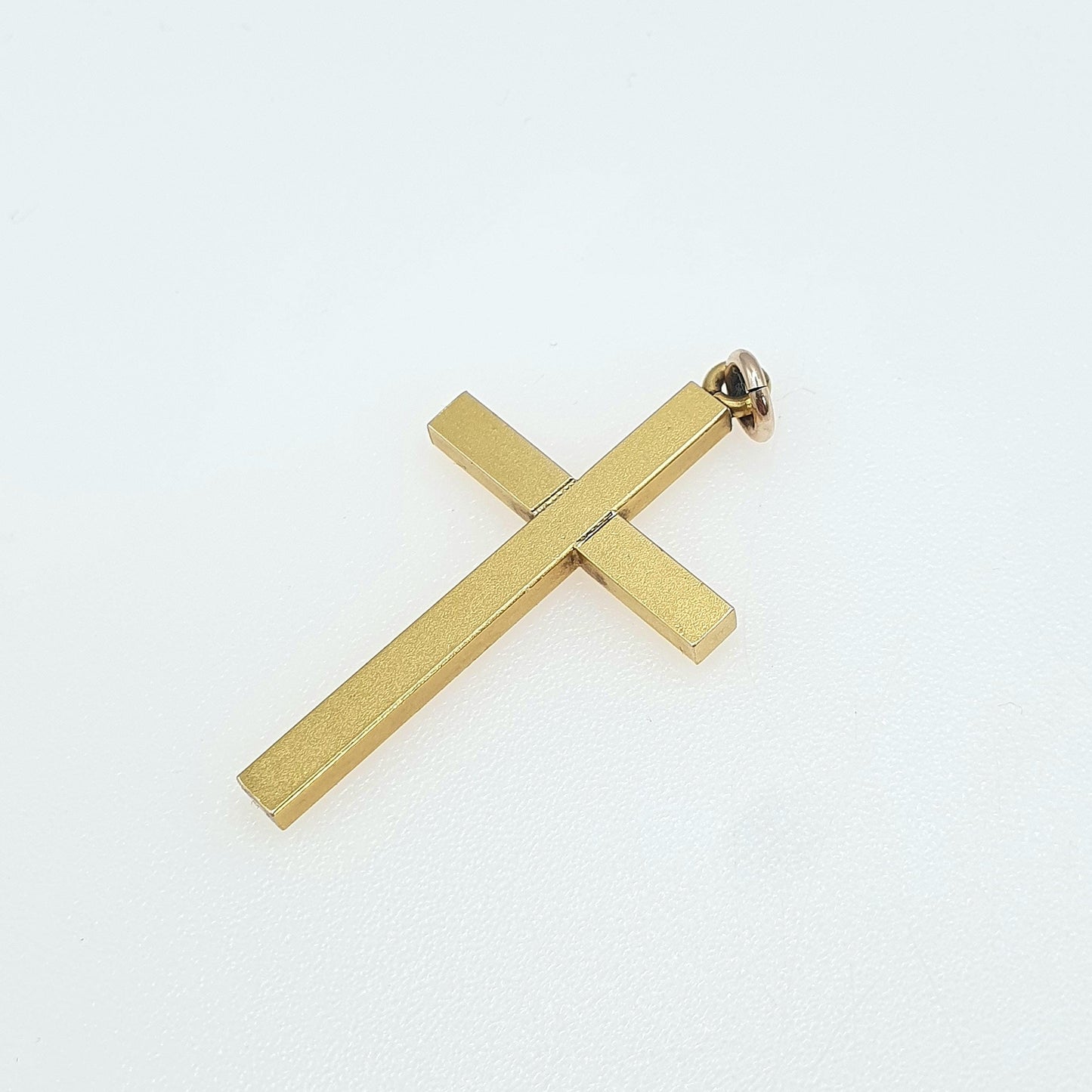 Antique Victorian 9ct Gold Cased Crucifix Pendant Necklace Matte Yellow Gold 9k Cross Vintage Womens Mens Unisex Jewellery Jewelry
