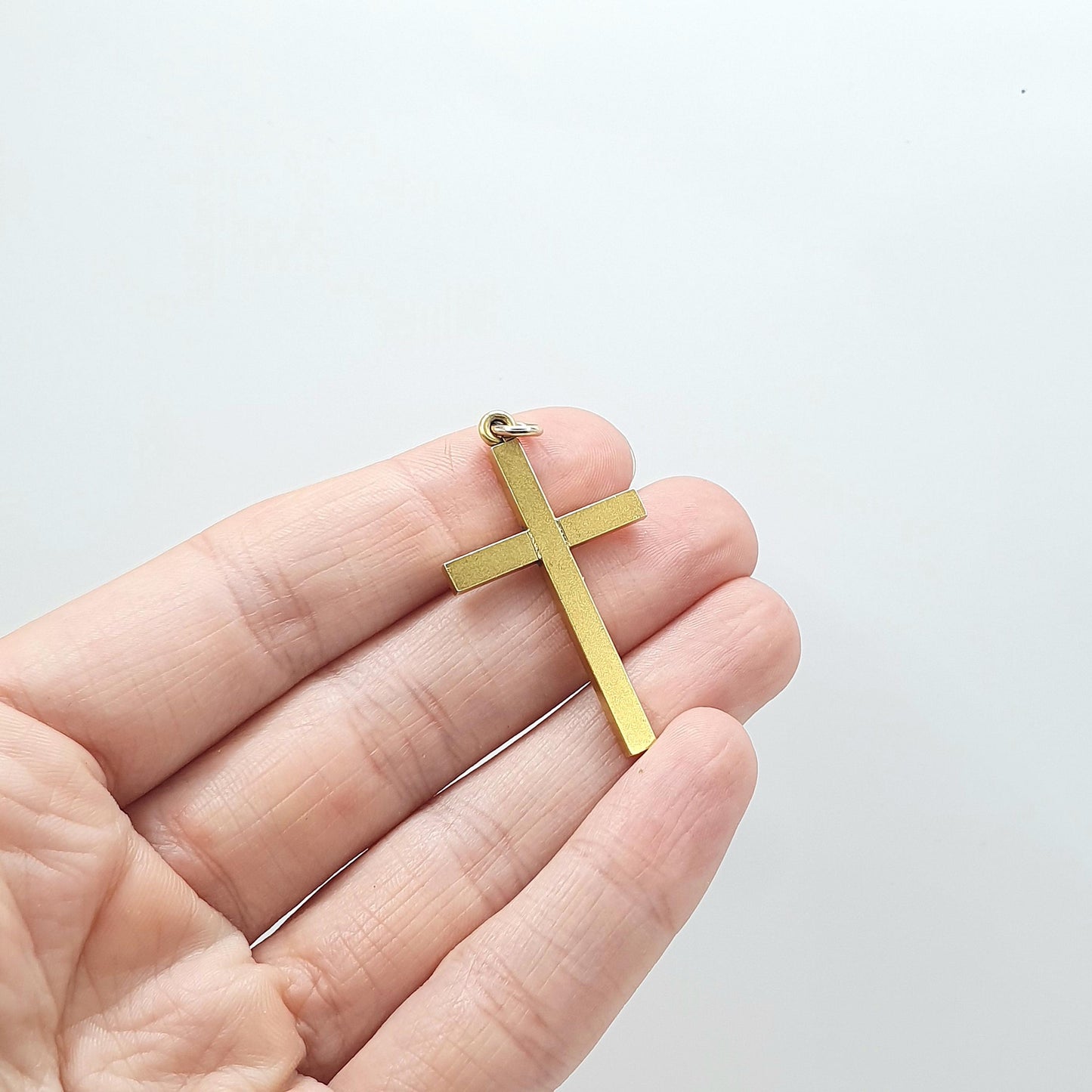 Antique Victorian 9ct Gold Cased Crucifix Pendant Necklace Matte Yellow Gold 9k Cross Vintage Womens Mens Unisex Jewellery Jewelry