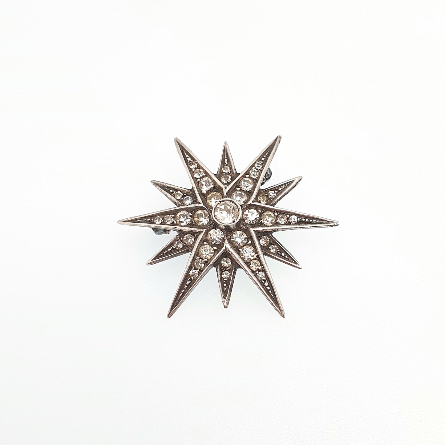Antique Solid Silver Diamond Paste Star Brooch Victorian Sparkly Pin Celestial Starry Night Fine Jewelry Jewellery Vintage