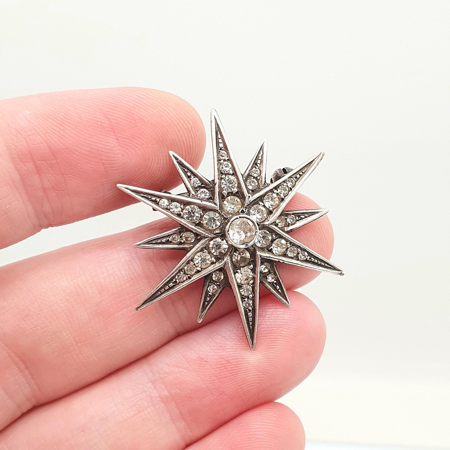 Antique Solid Silver Diamond Paste Star Brooch Victorian Sparkly Pin Celestial Starry Night Fine Jewelry Jewellery Vintage