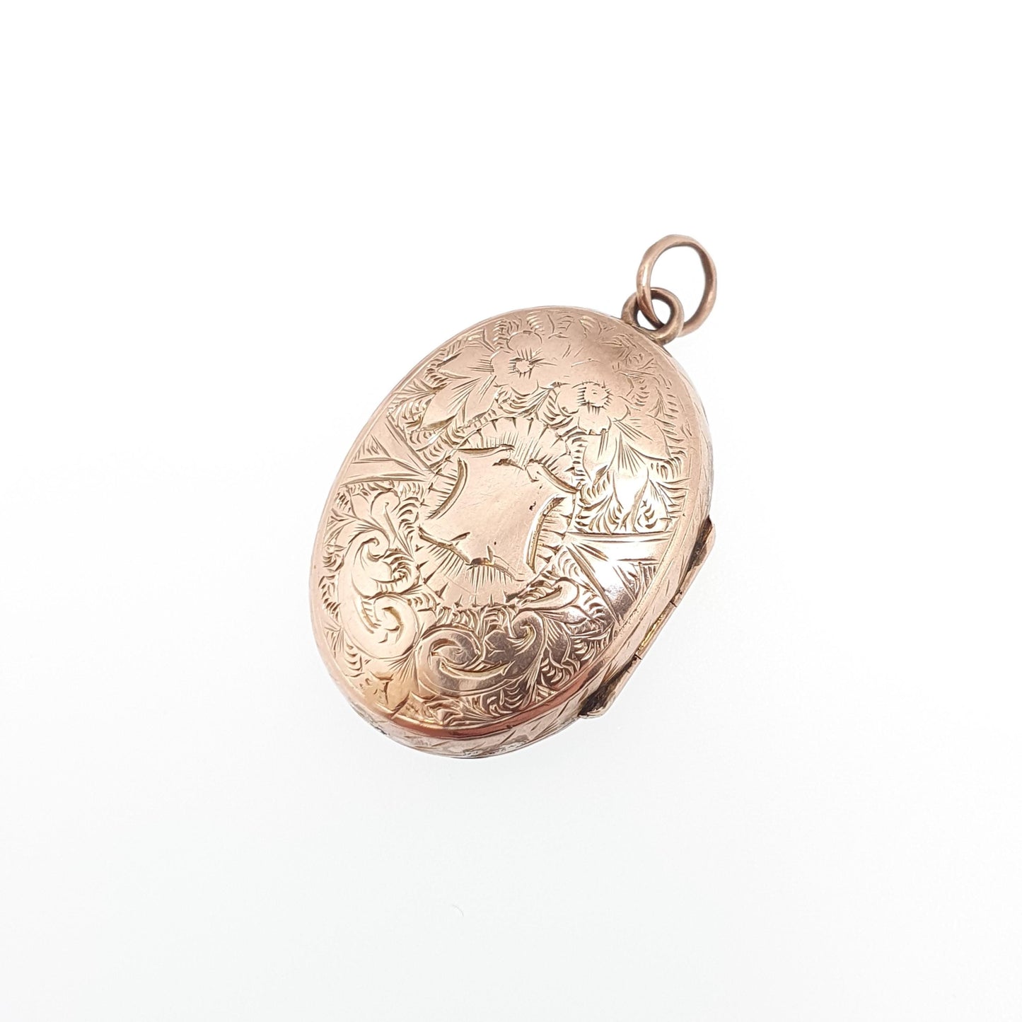 Antique Victorian 9ct Rose Gold Locket 9kt 9k Back and Front Oval Shield Cruciform Engraved Pendant Necklace Picture Photo Vintage