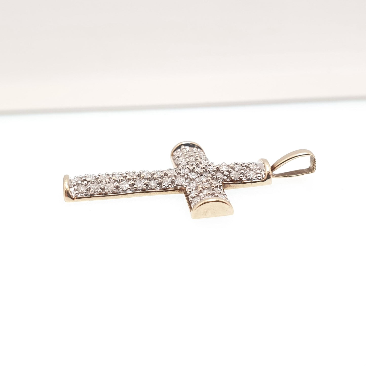 Vintage 9ct Gold Diamond Cross Pendant 1ct of Natural Diamonds Large Big Crucifix Solid 9k 9kt 375 Retro Necklace Jewelry