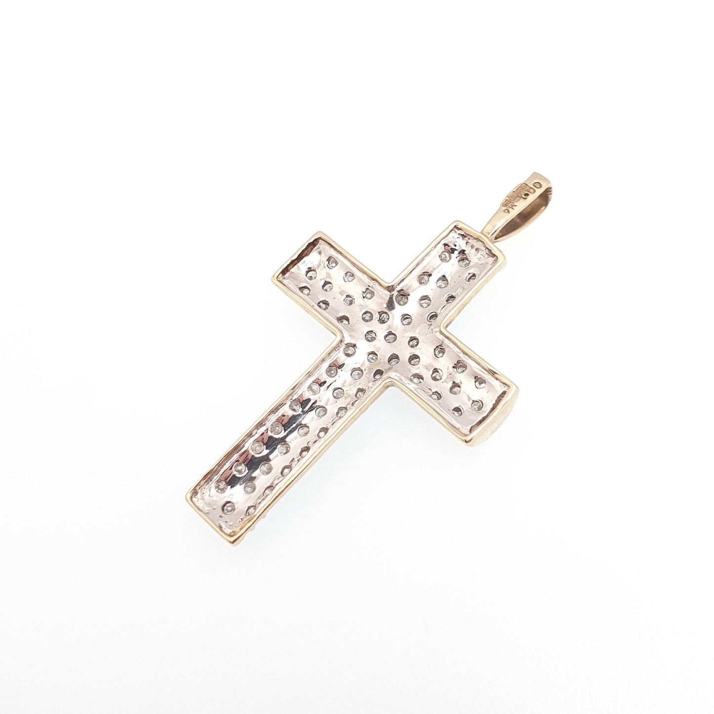Vintage 9ct Gold Diamond Cross Pendant 1ct of Natural Diamonds Large Big Crucifix Solid 9k 9kt 375 Retro Necklace Jewelry