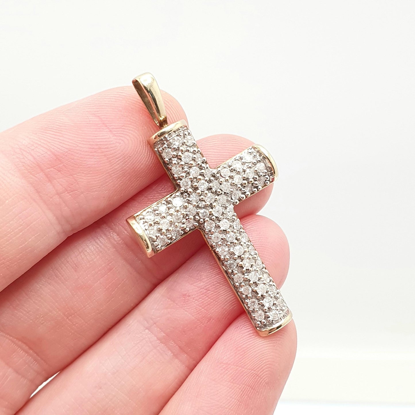 Vintage 9ct Gold Diamond Cross Pendant 1ct of Natural Diamonds Large Big Crucifix Solid 9k 9kt 375 Retro Necklace Jewelry