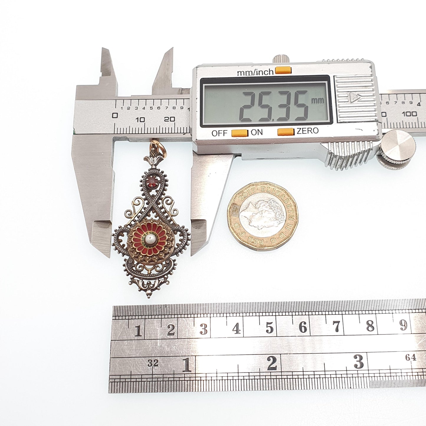 Antique Victorian Solid Silver Garnet & Pearl Pendant Enamel Necklace Gold Vermeil Austro Hungarian Style Vintage Womens Jewelry Jewellery