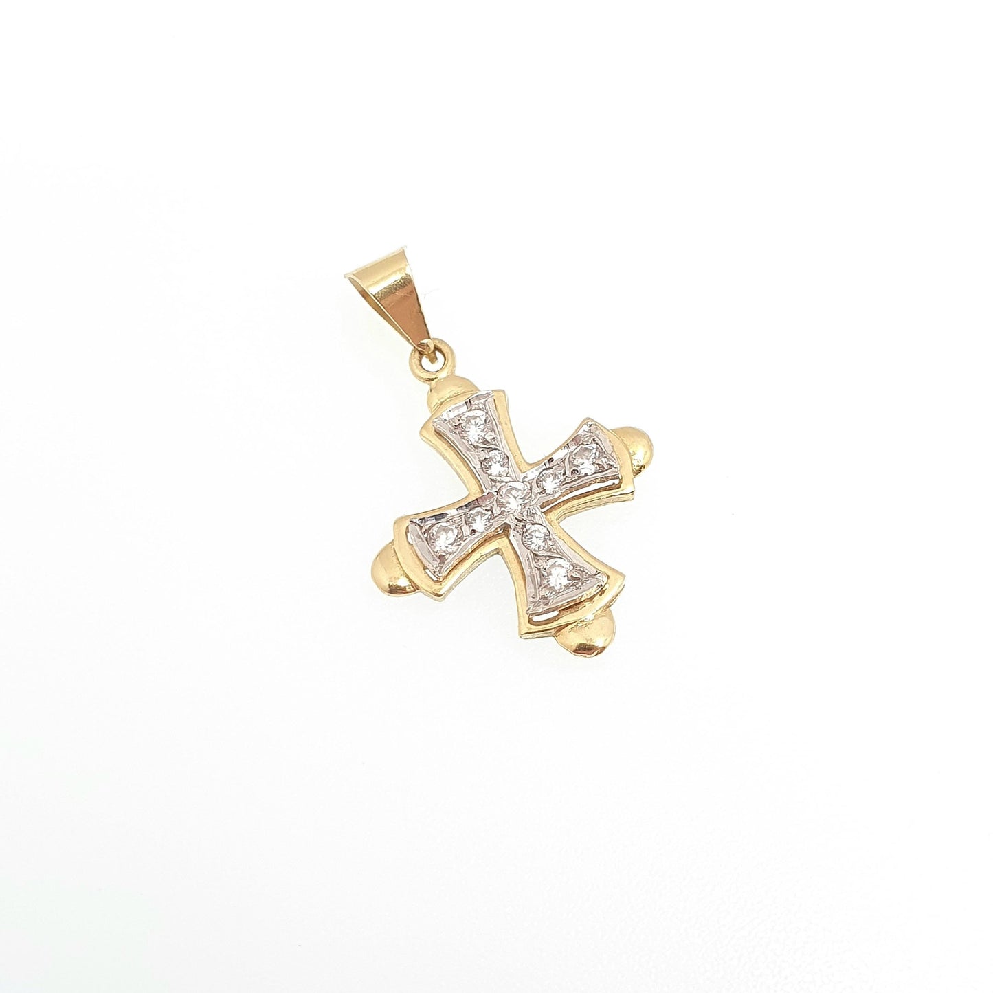 Vintage 18ct Gold Maltese Cross Pendant Necklace CZ Solid 750 18kt Cubic Zirconia Cruciform Crucifix Jewelry Jewellery