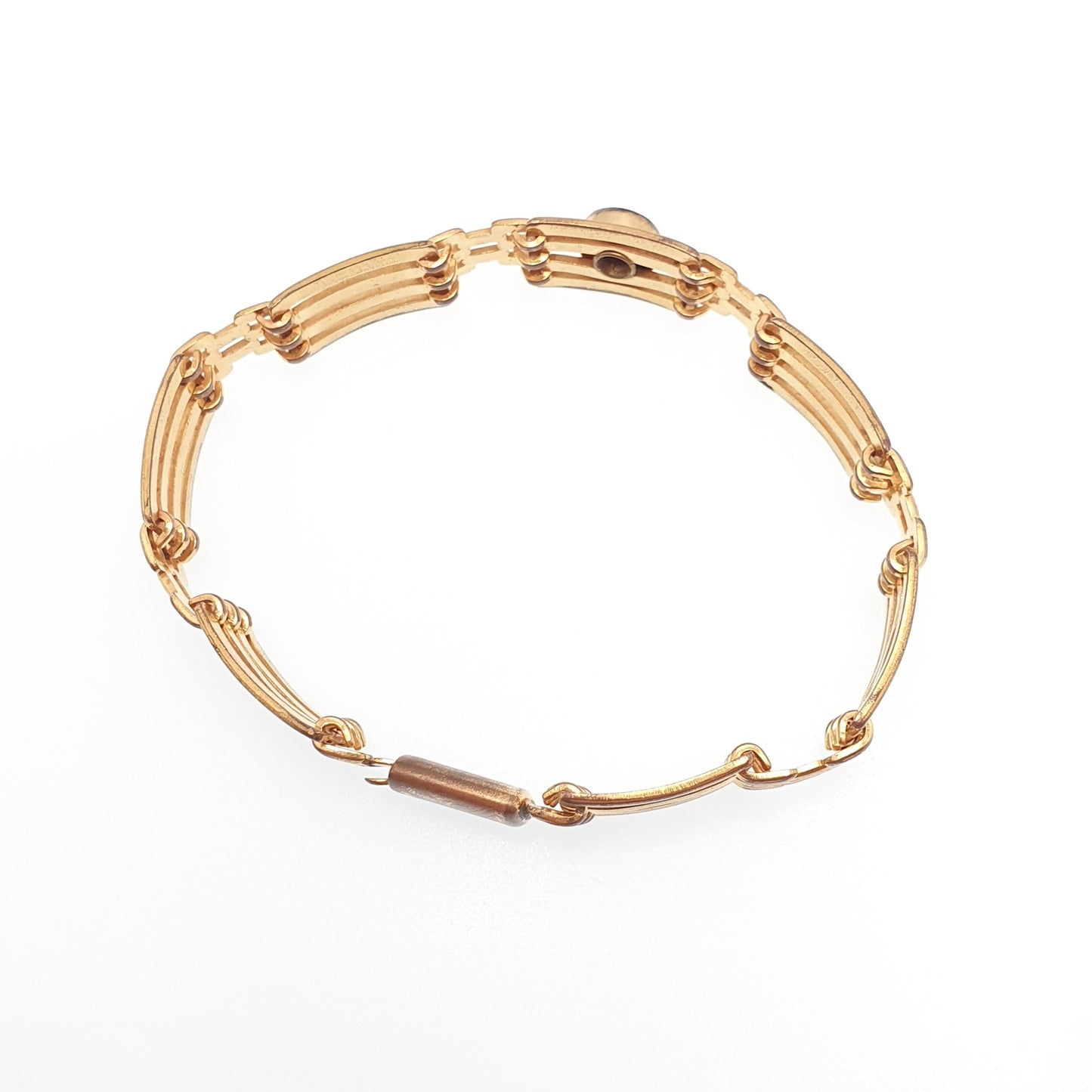 Antique Rolled Gold Gate Link Bracelet Mother of Pearl Gemstone Gold Filled Links Edwardian 18cm 15.88g Vintage Jewellery Jewelry