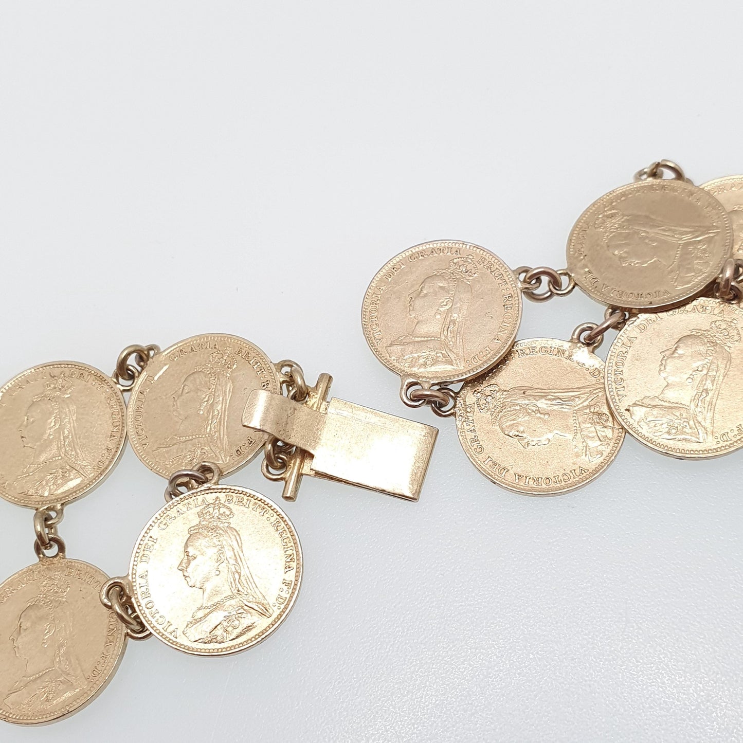 Antique Victorian Gold on Sterling Silver Coin Necklace Double Row Threepence Chain Festoon Vermeil Vintage Womens Jewelry Jewellery