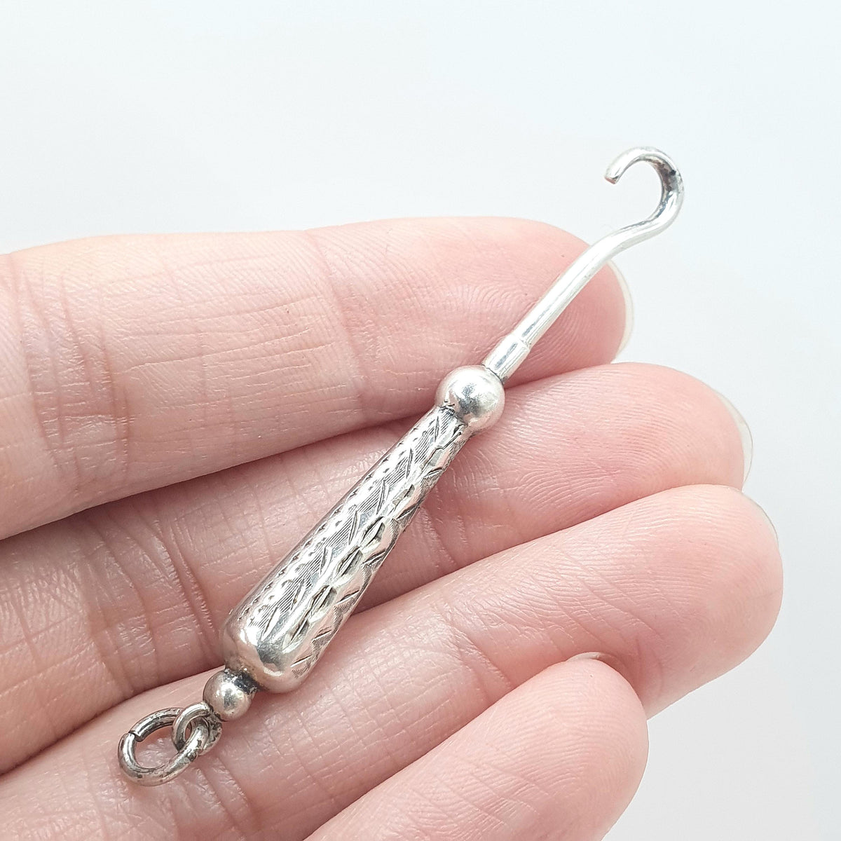 Antique Victorian Sterling Silver Button Hook Pendant Necklace 1876 Hallmark Sewing Vintage Womens Mens Unisex Jewelry Jewellery