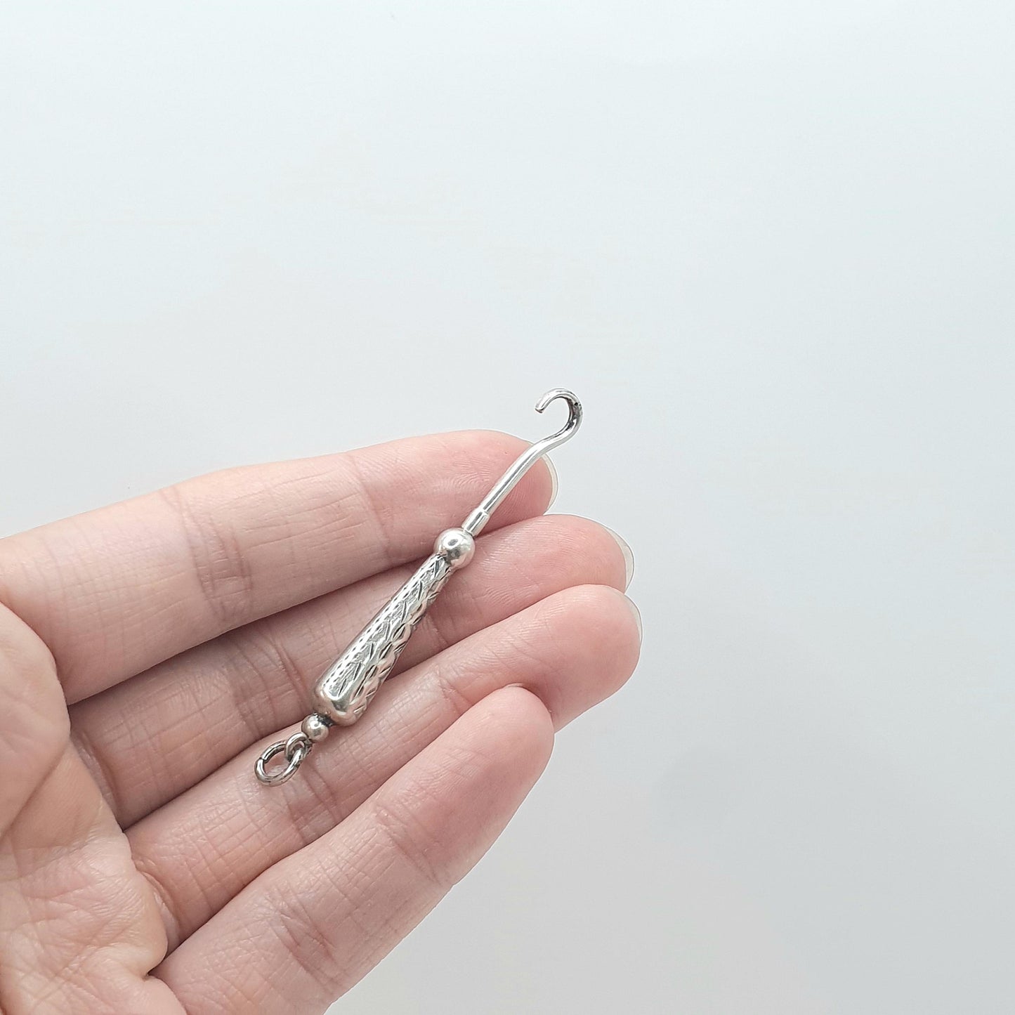 Antique Victorian Sterling Silver Button Hook Pendant Necklace 1876 Hallmark Sewing Vintage Womens Mens Unisex Jewelry Jewellery