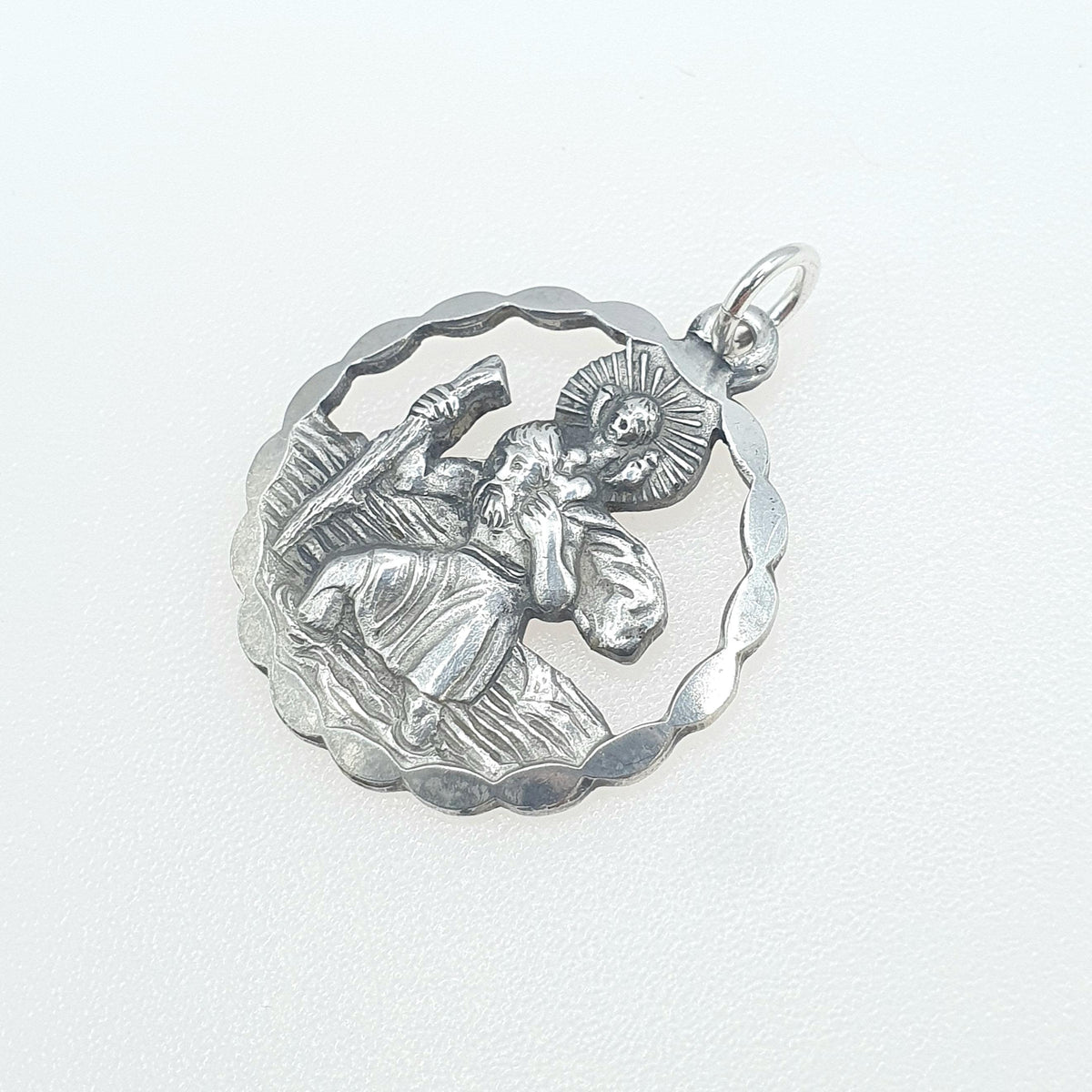 Vintage Sterling Silver GEORG JENSEN St Christopher Pendant Necklace Pierced Cut Out Saint Travel 925 Womens Mens Unisex Jewellery Jewelry