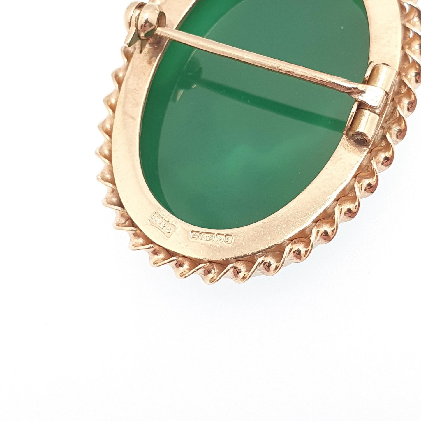 Vintage 9ct Gold Chrysoprase Cameo Pendant Necklace Brooch Genuine Green Gemstone Hardstone Large Big Solid 9k 9kt Jewelry Womens Jewellery