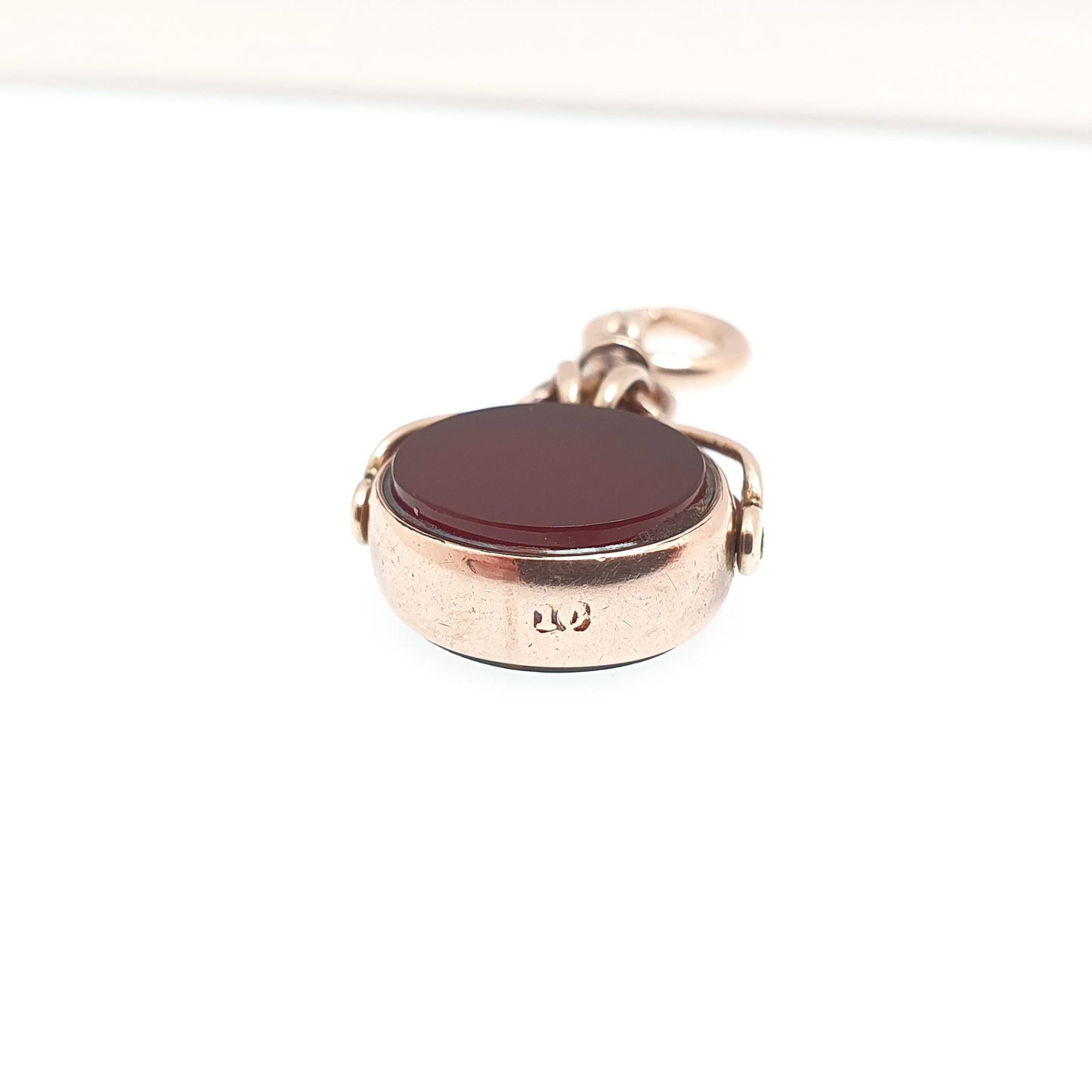 Antique 10k Gold Bloodstone Spinner Fob Pendant Oval Victorian Carnelian Necklace Albert Vintage Solid 10kt
