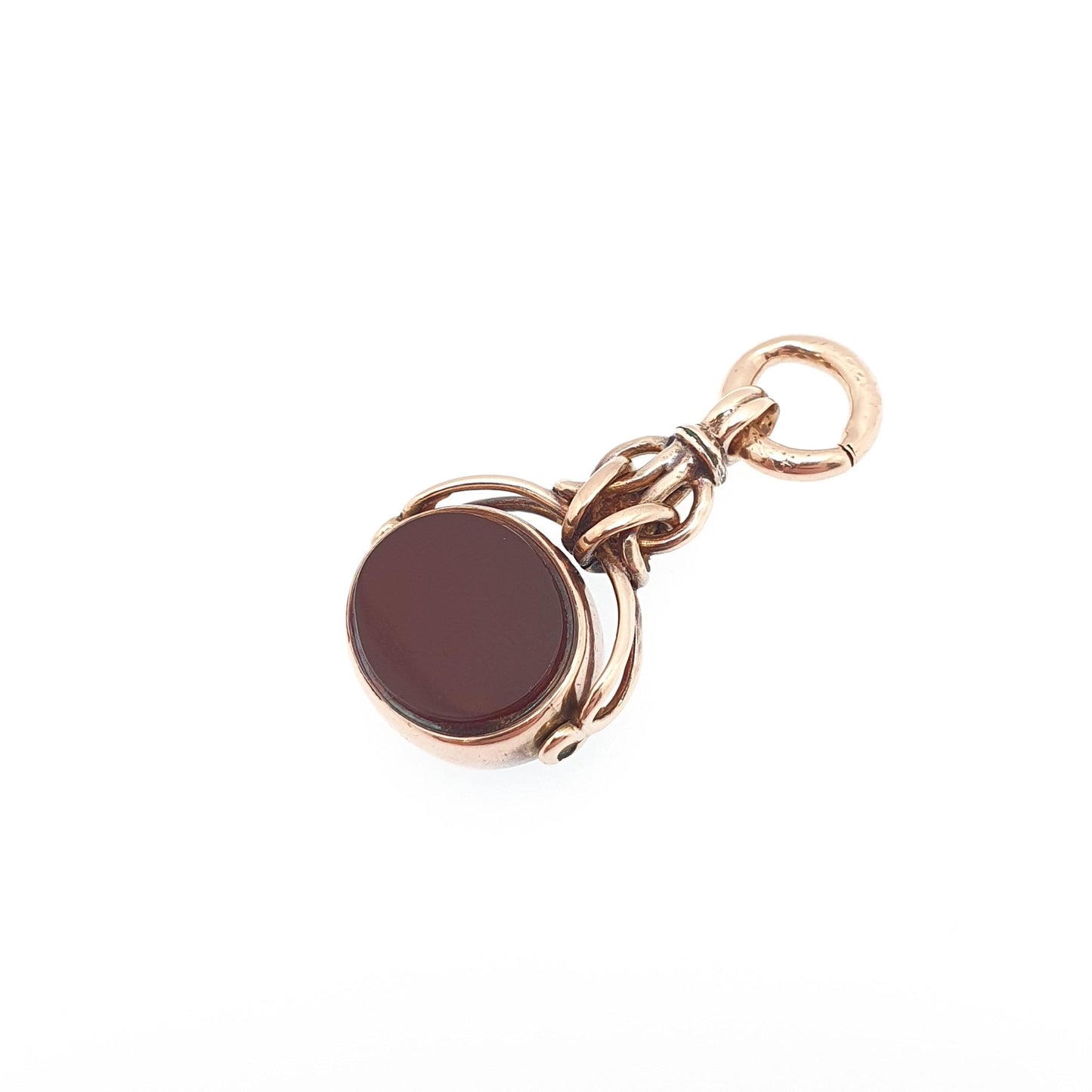 Antique 10k Gold Bloodstone Spinner Fob Pendant Oval Victorian Carnelian Necklace Albert Vintage Solid 10kt