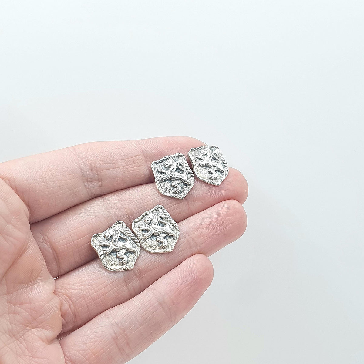 Antique Sterling Silver Rampant Lion Cuff Links Cufflinks Scottish Scotland Gent Mens Old Vintage Womens Jewelry Jewellery