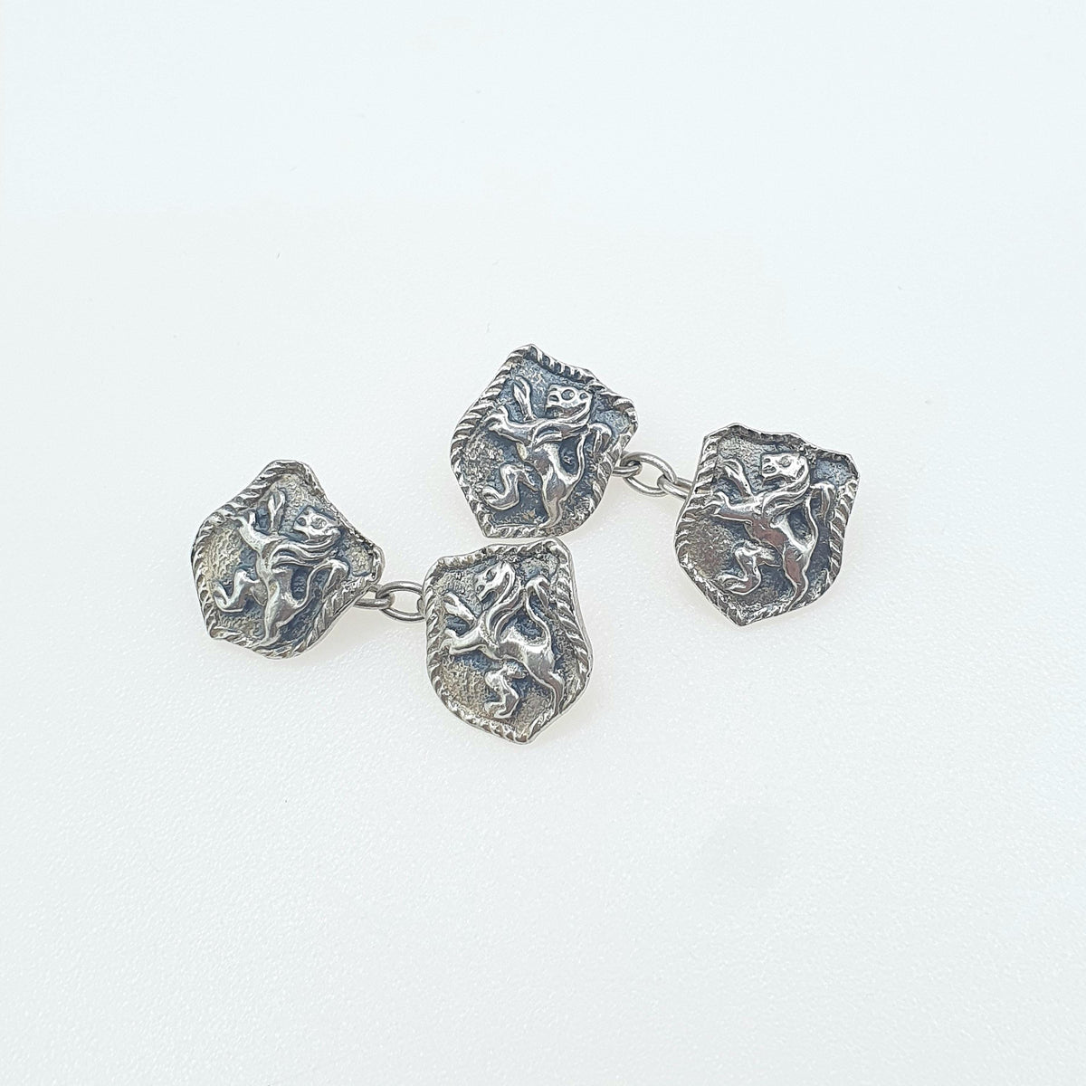 Antique Sterling Silver Rampant Lion Cuff Links Cufflinks Scottish Scotland Gent Mens Old Vintage Womens Jewelry Jewellery