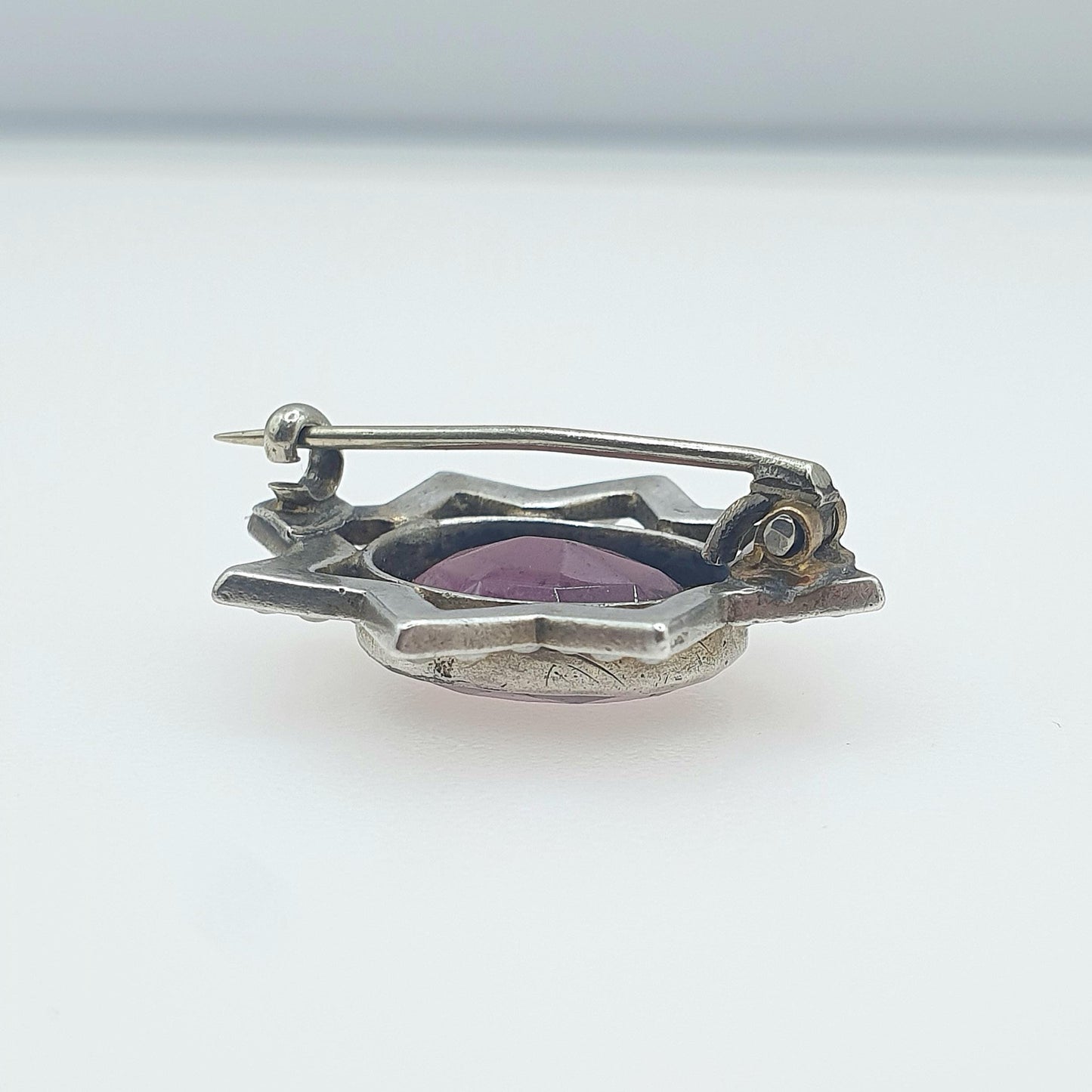 Antique Victorian Solid Silver Amethyst Paste Star Brooch Faux Seed Pearl Border Celestial Vintage Womens Jewelry Jewellery