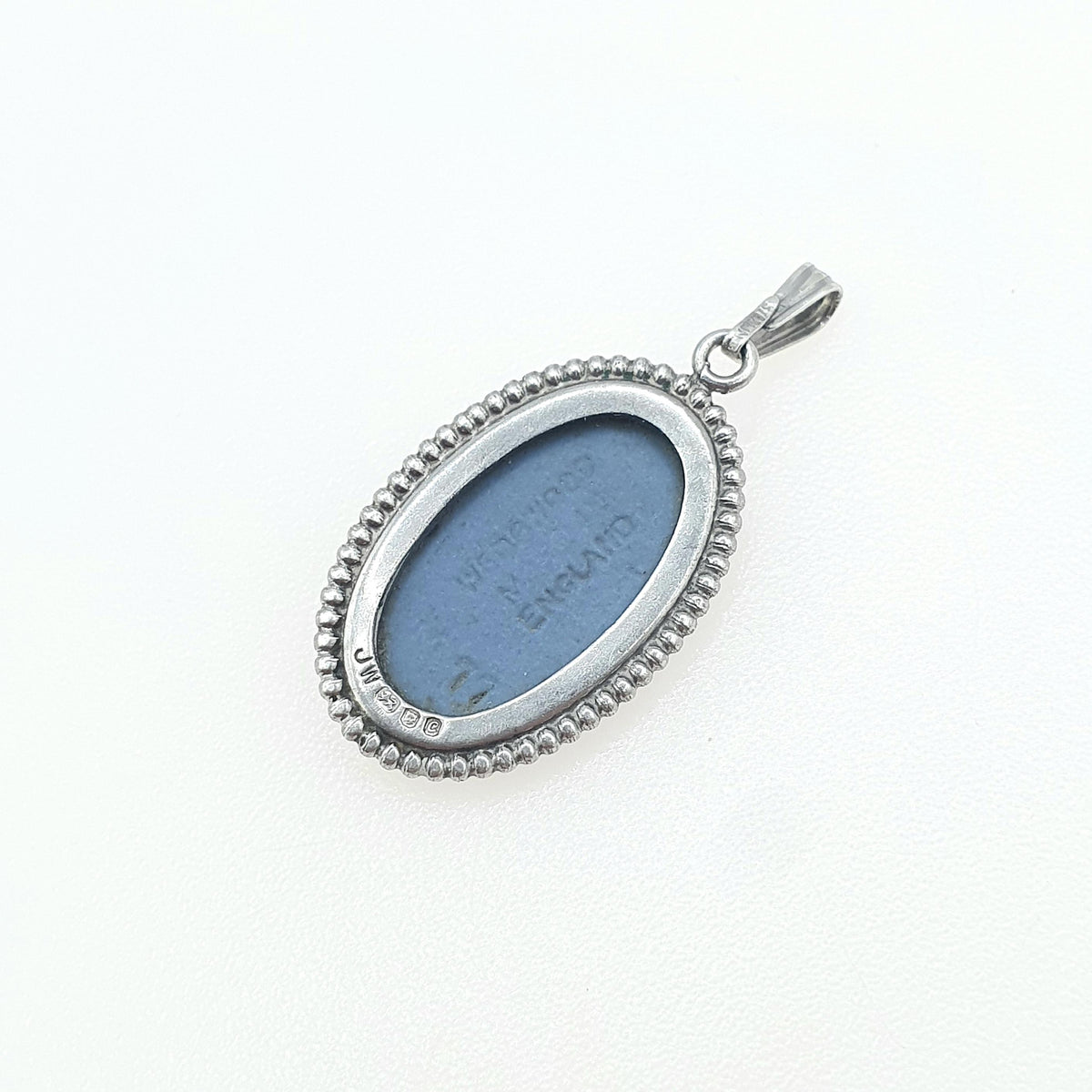 Vintage Sterling Silver Wedgwood Pendant Sky Blue Jasperware Necklace 1977 Hallmark Cameo Womens Ladies Jewelry Jewellery Retro