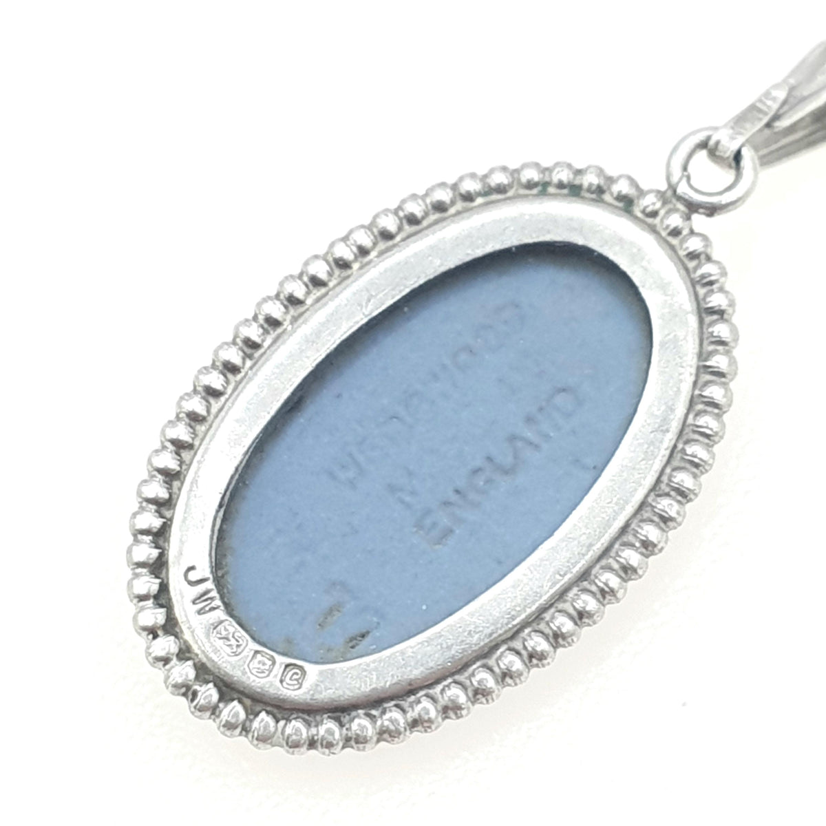 Vintage Sterling Silver Wedgwood Pendant Sky Blue Jasperware Necklace 1977 Hallmark Cameo Womens Ladies Jewelry Jewellery Retro