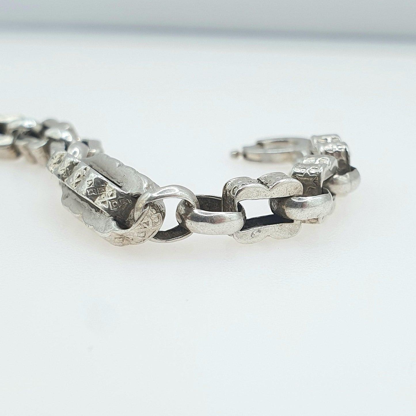 Antique Victorian Solid Silver Albert Chain Bracelet Fancy Link Staple Square Vintage Womens Jewelry Jewellery Mens 12.32g 20cm 7.8”
