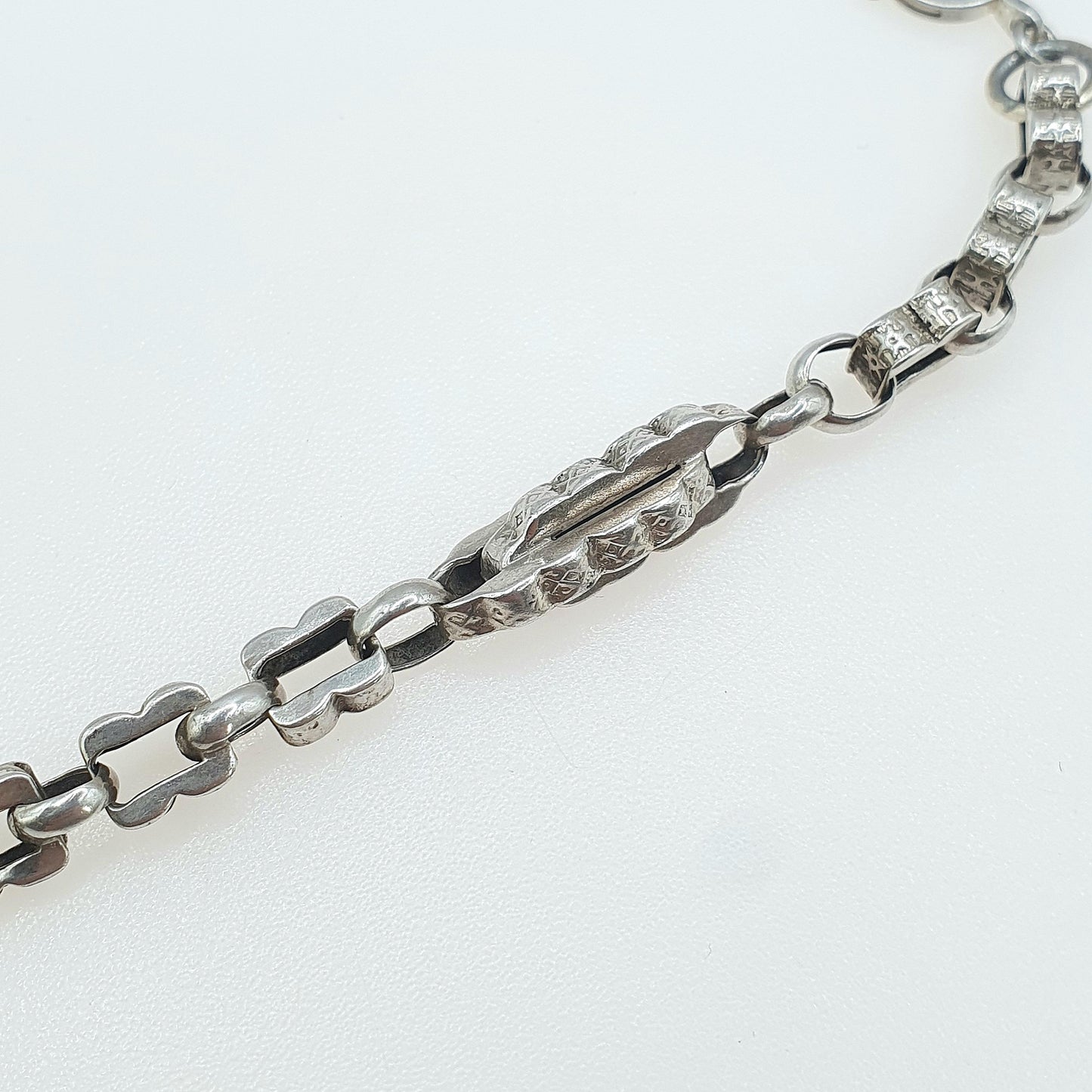 Antique Victorian Solid Silver Albert Chain Bracelet Fancy Link Staple Square Vintage Womens Jewelry Jewellery Mens 12.32g 20cm 7.8”