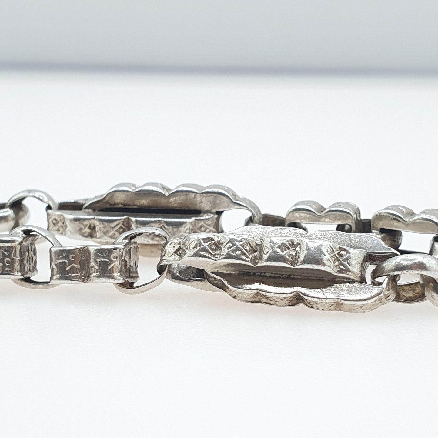 Antique Victorian Solid Silver Albert Chain Bracelet Fancy Link Staple Square Vintage Womens Jewelry Jewellery Mens 12.32g 20cm 7.8”
