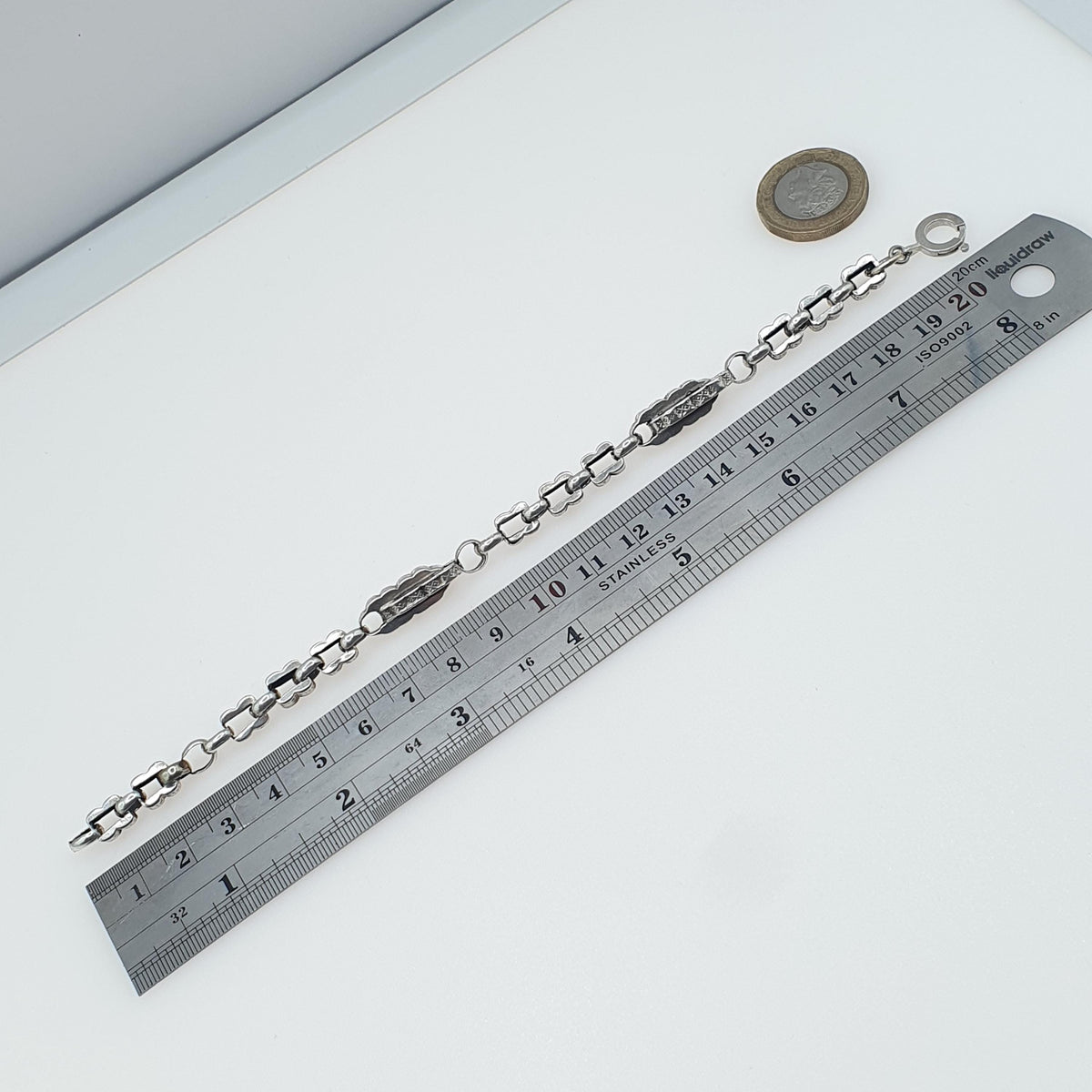 Antique Victorian Solid Silver Albert Chain Bracelet Fancy Link Staple Square Vintage Womens Jewelry Jewellery Mens 12.32g 20cm 7.8”