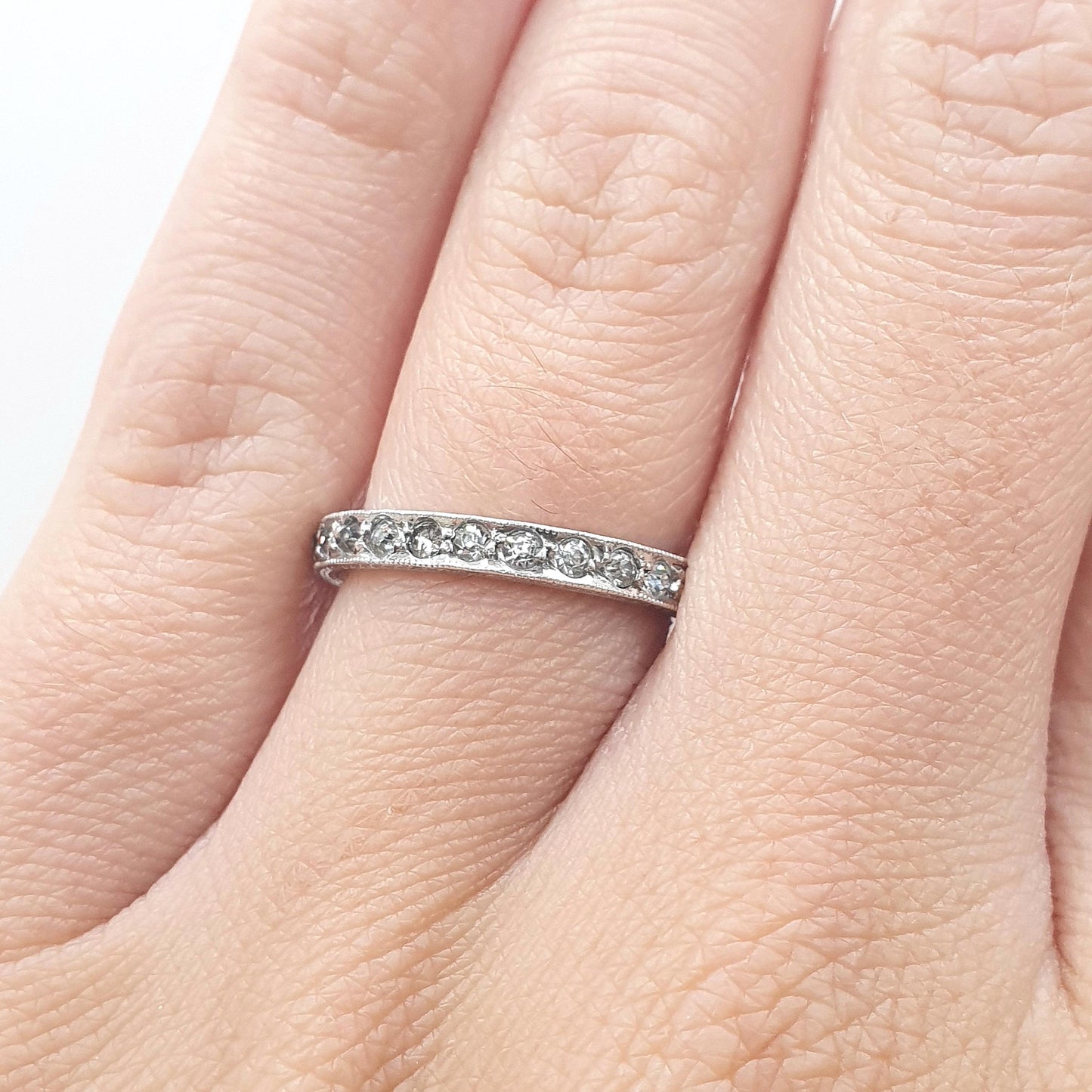 Antique Solid Silver Diamond Paste Eternity Ring Art Deco 1920s Patterned Flats Vintage Ladies Womens Gift Jewelry Jewellery UK J.5 US 5