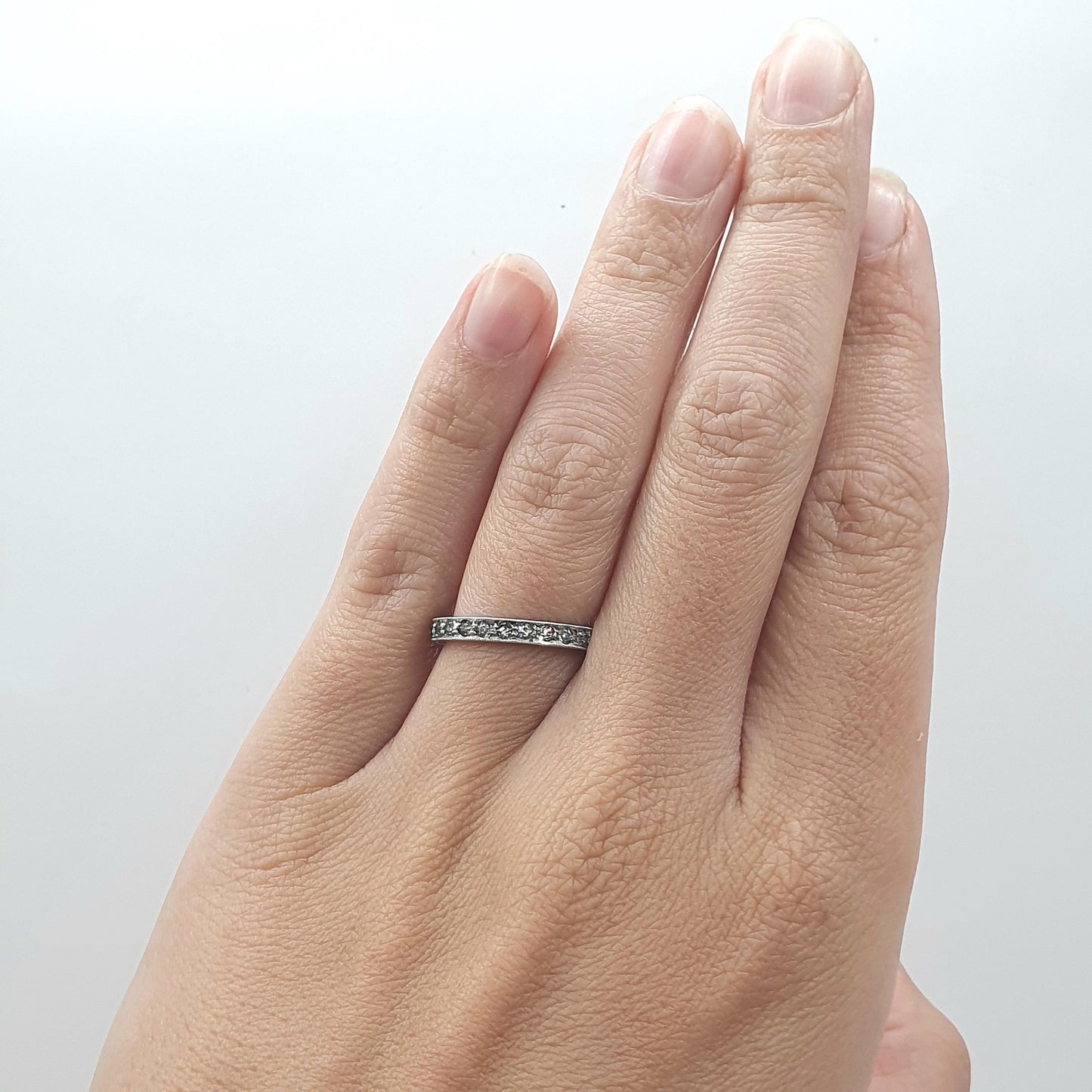 Antique Solid Silver Diamond Paste Eternity Ring Art Deco 1920s Patterned Flats Vintage Ladies Womens Gift Jewelry Jewellery UK J.5 US 5