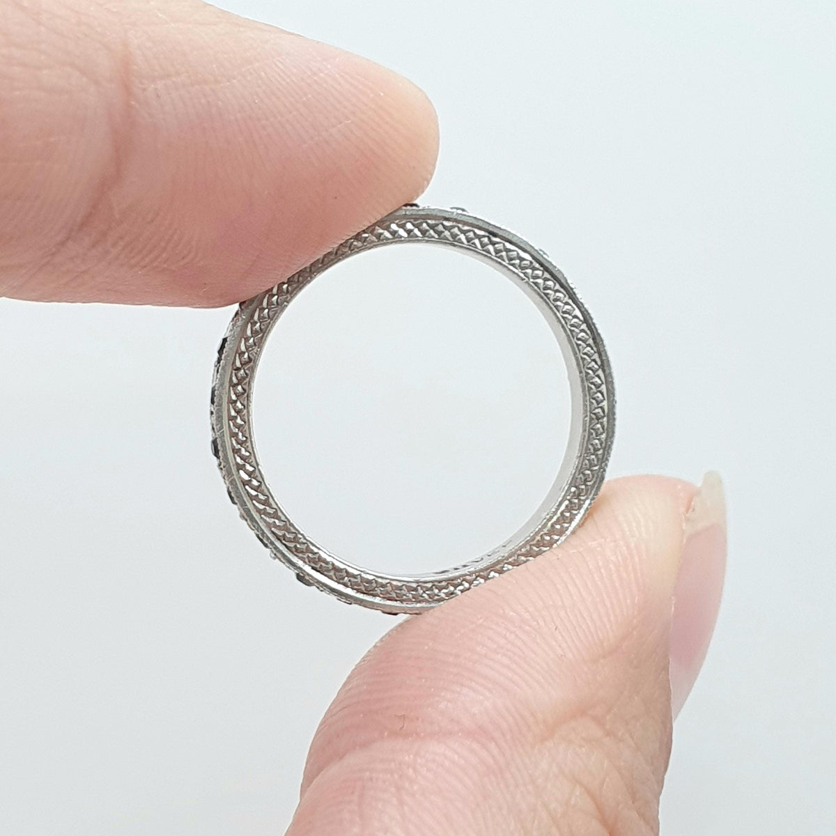 Antique Solid Silver Diamond Paste Eternity Ring Art Deco 1920s Patterned Flats Vintage Ladies Womens Gift Jewelry Jewellery UK J.5 US 5