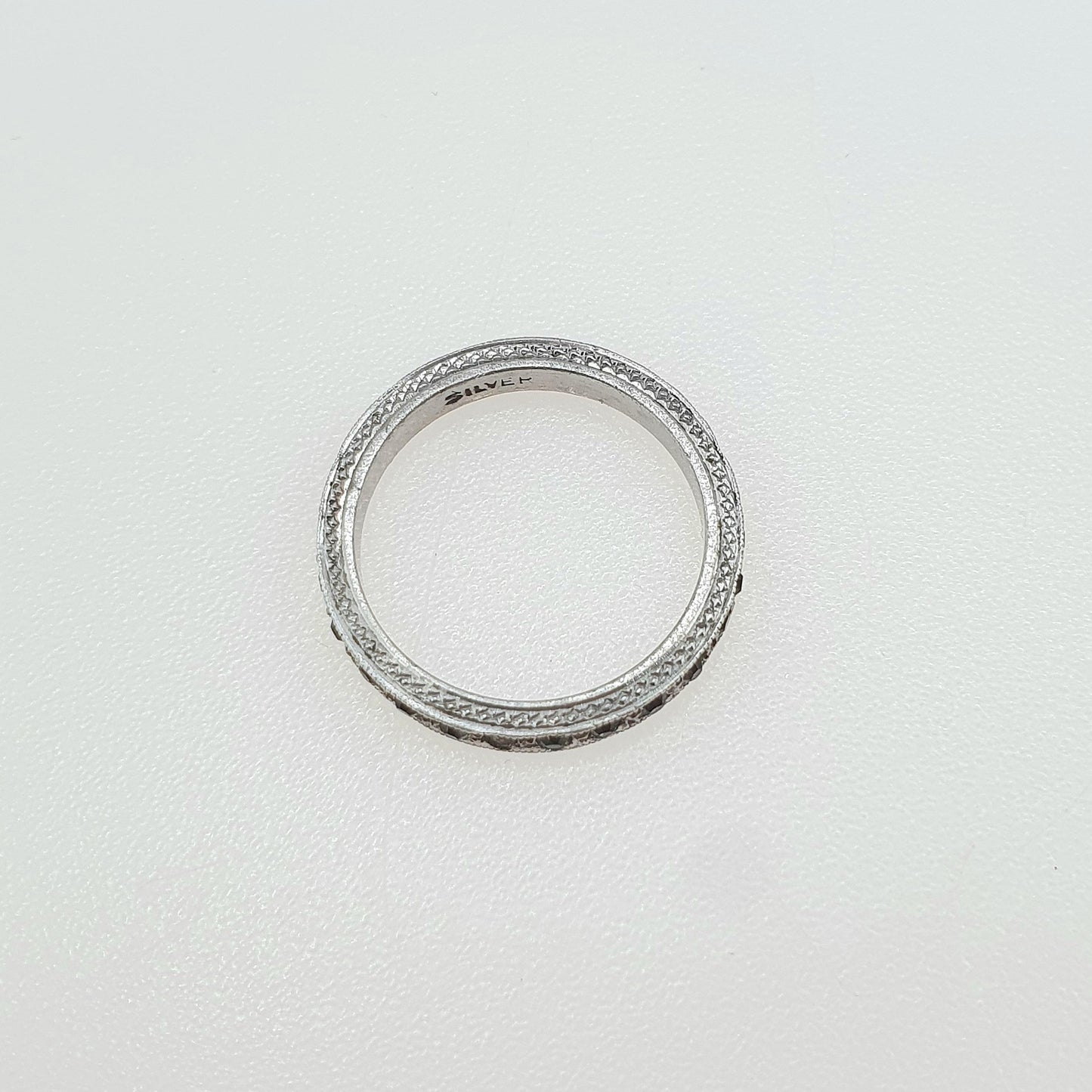 Antique Solid Silver Diamond Paste Eternity Ring Art Deco 1920s Patterned Flats Vintage Ladies Womens Gift Jewelry Jewellery UK J.5 US 5