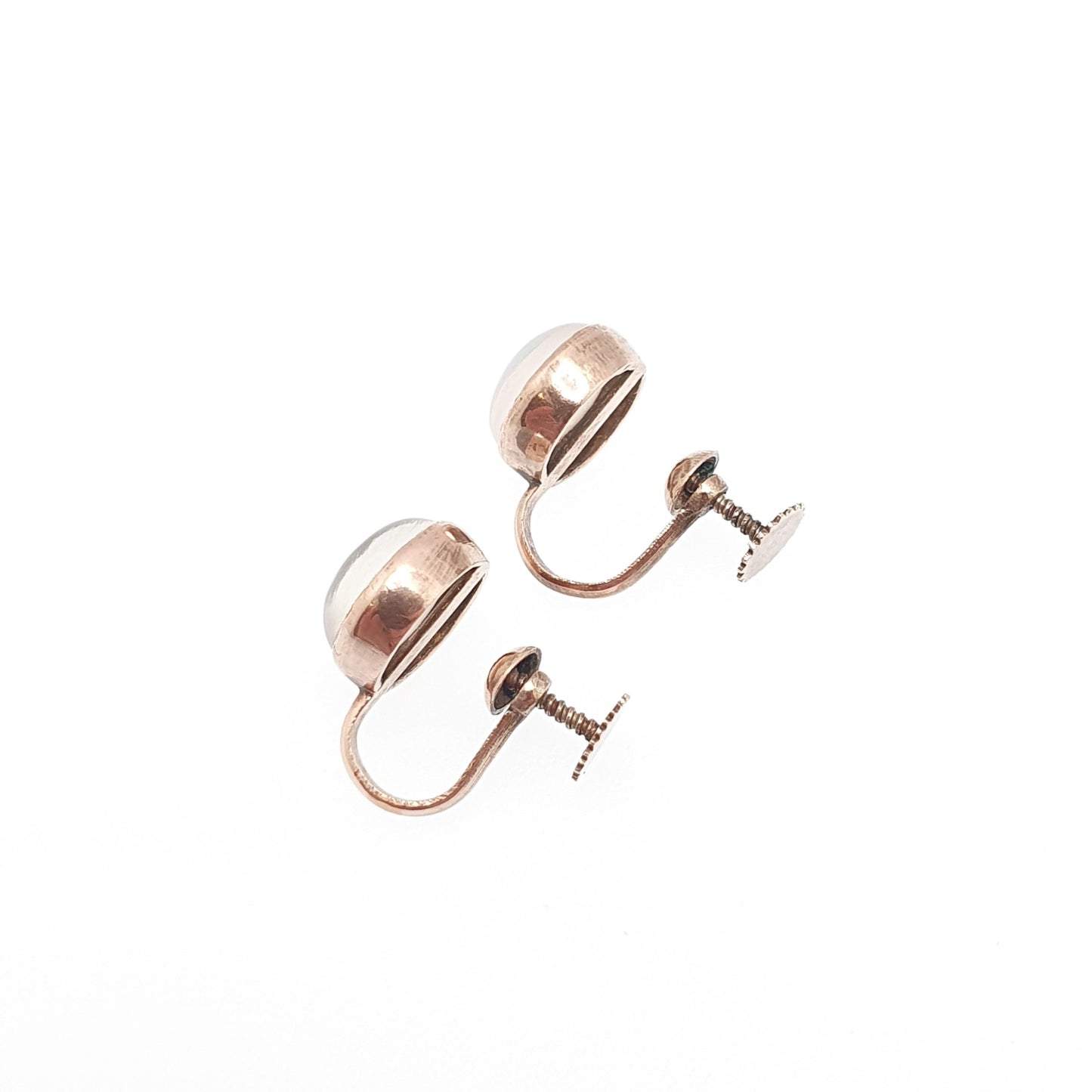 Antique 9ct Gold Moonstone Earrings Victorian Solid 9k 9kt Screw Back Round Cabochon Adularescence Womens Vintage Jewelry Jewellery