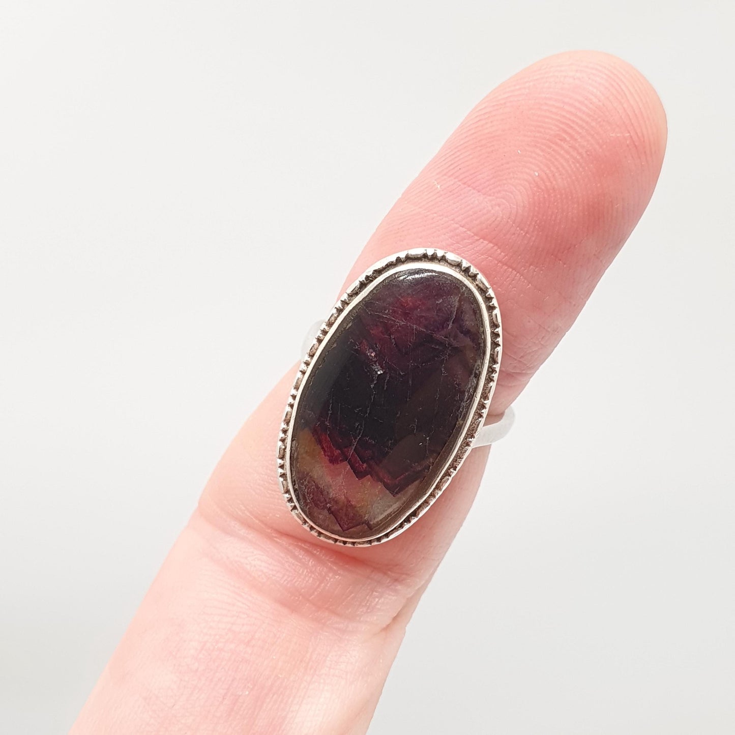 Antique Blue John Sterling Silver Ring Art Deco Large Signet Bleu Jaune Womens Big Rare Gemstone Jewelry Jewellery