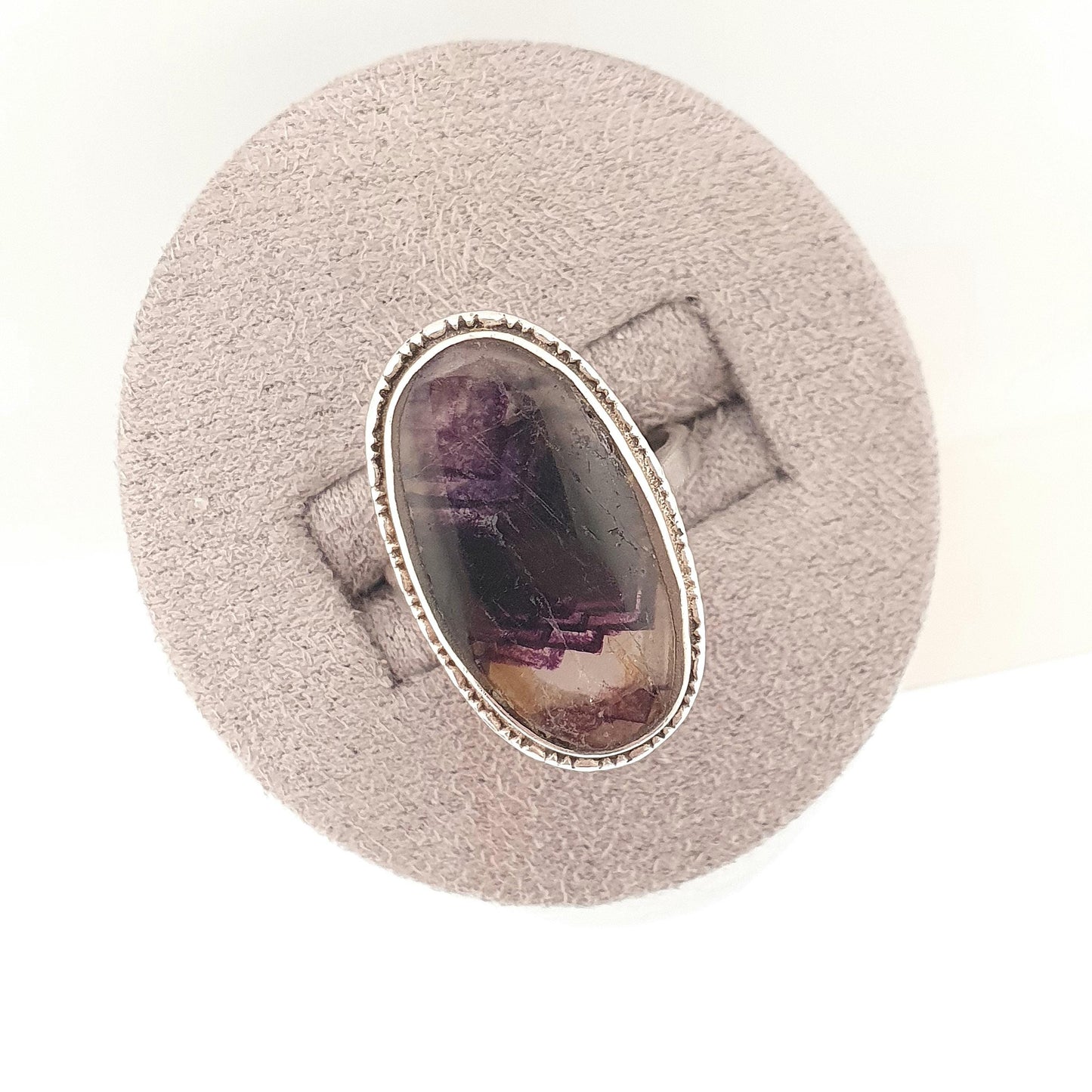 Antique Blue John Sterling Silver Ring Art Deco Large Signet Bleu Jaune Womens Big Rare Gemstone Jewelry Jewellery