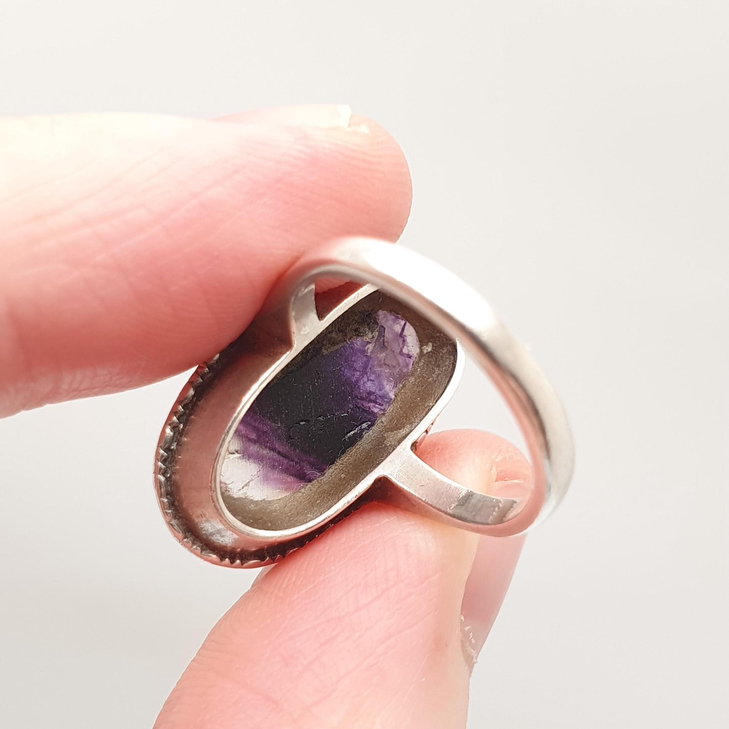 Antique Blue John Sterling Silver Ring Art Deco Large Signet Bleu Jaune Womens Big Rare Gemstone Jewelry Jewellery