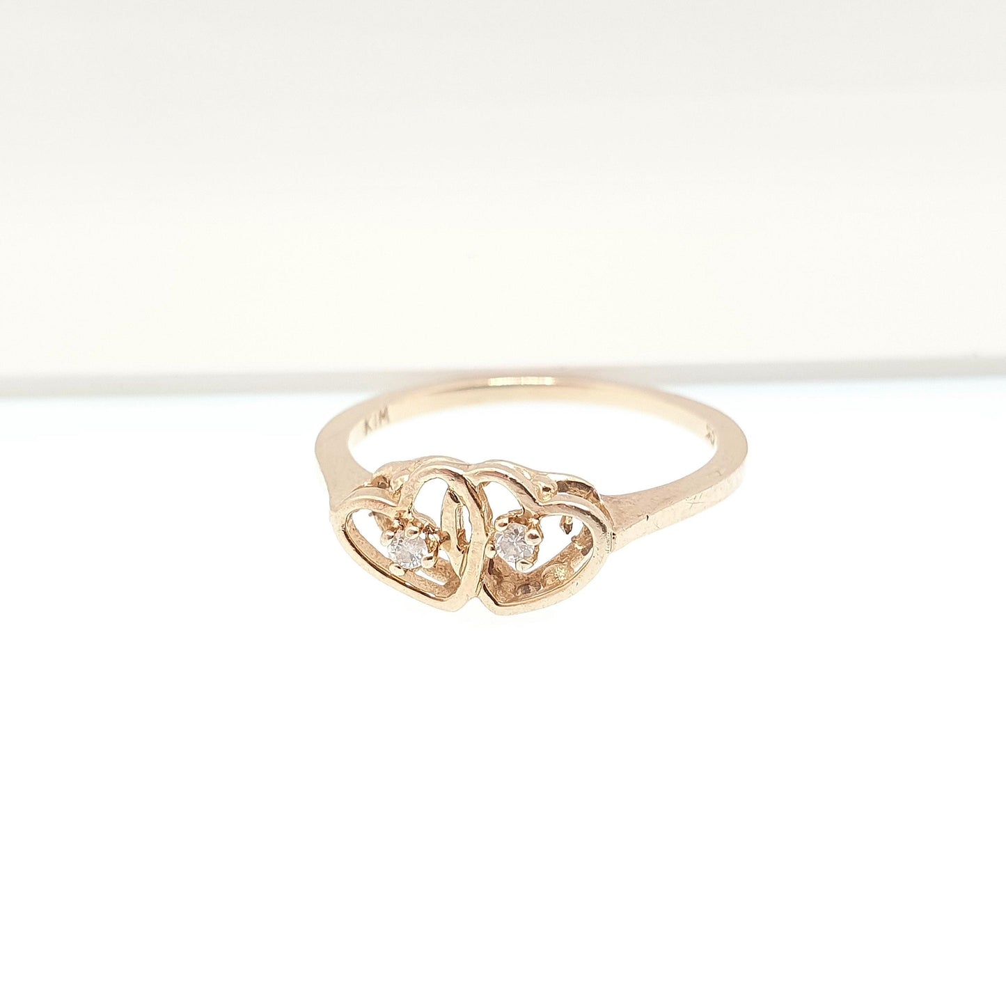 Vintage 10k Gold Double Heart Diamond Ring Solid 10kt 417 Genuine Natural Gemstone Jewelry Jewellery Womens