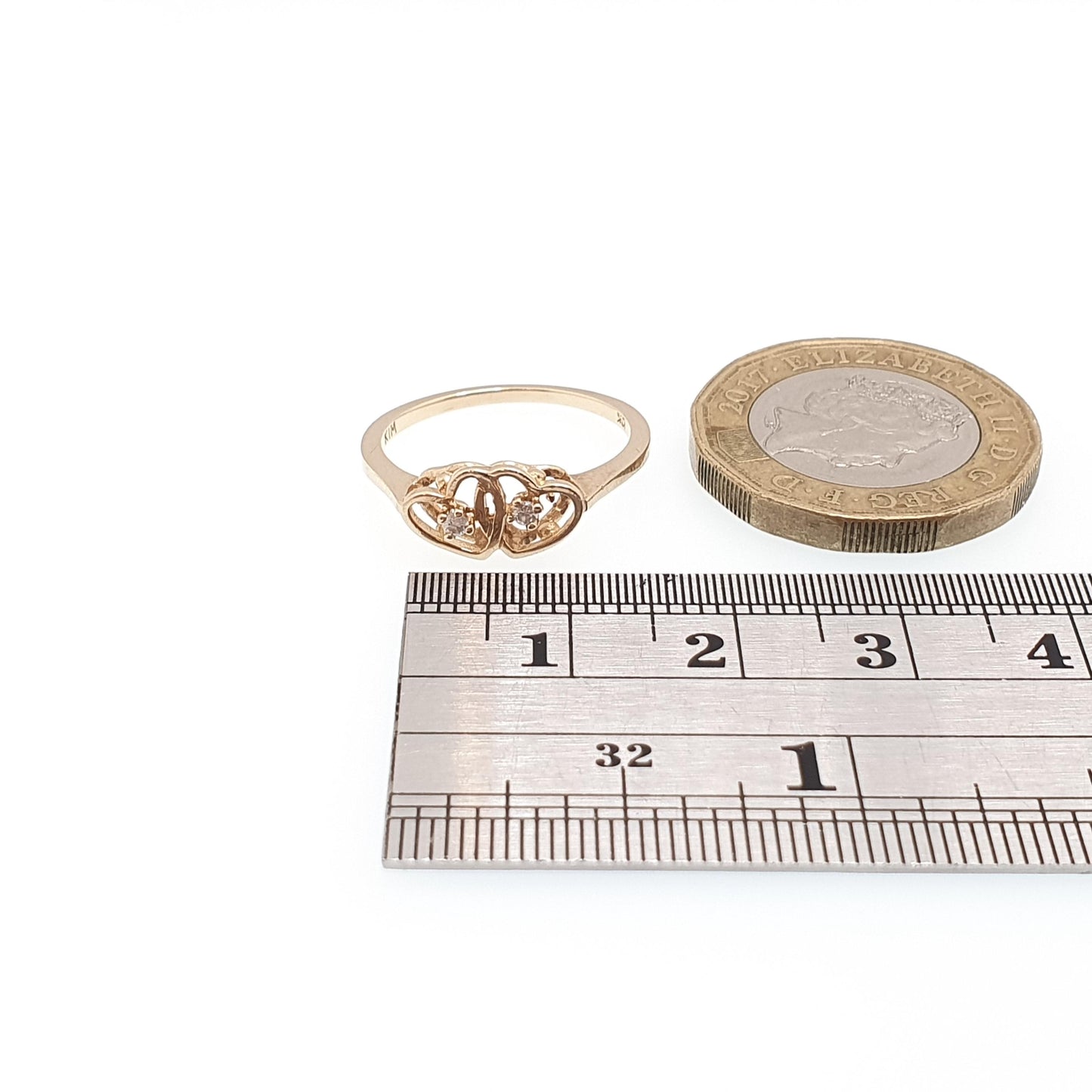 Vintage 10k Gold Double Heart Diamond Ring Solid 10kt 417 Genuine Natural Gemstone Jewelry Jewellery Womens