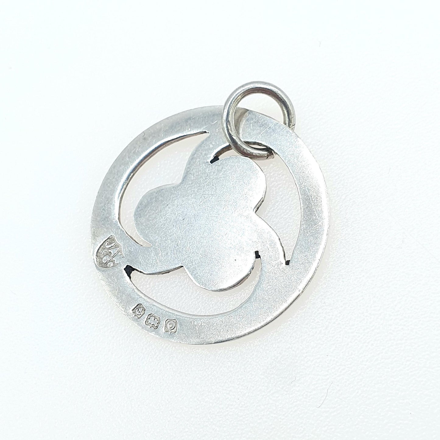 Antique Sterling Silver Clover Pendant Fob Necklace Enamel Three Leaf 1913 Hallmark Irish Good Luck Jewelry Vintage Jewellery Mens Womens