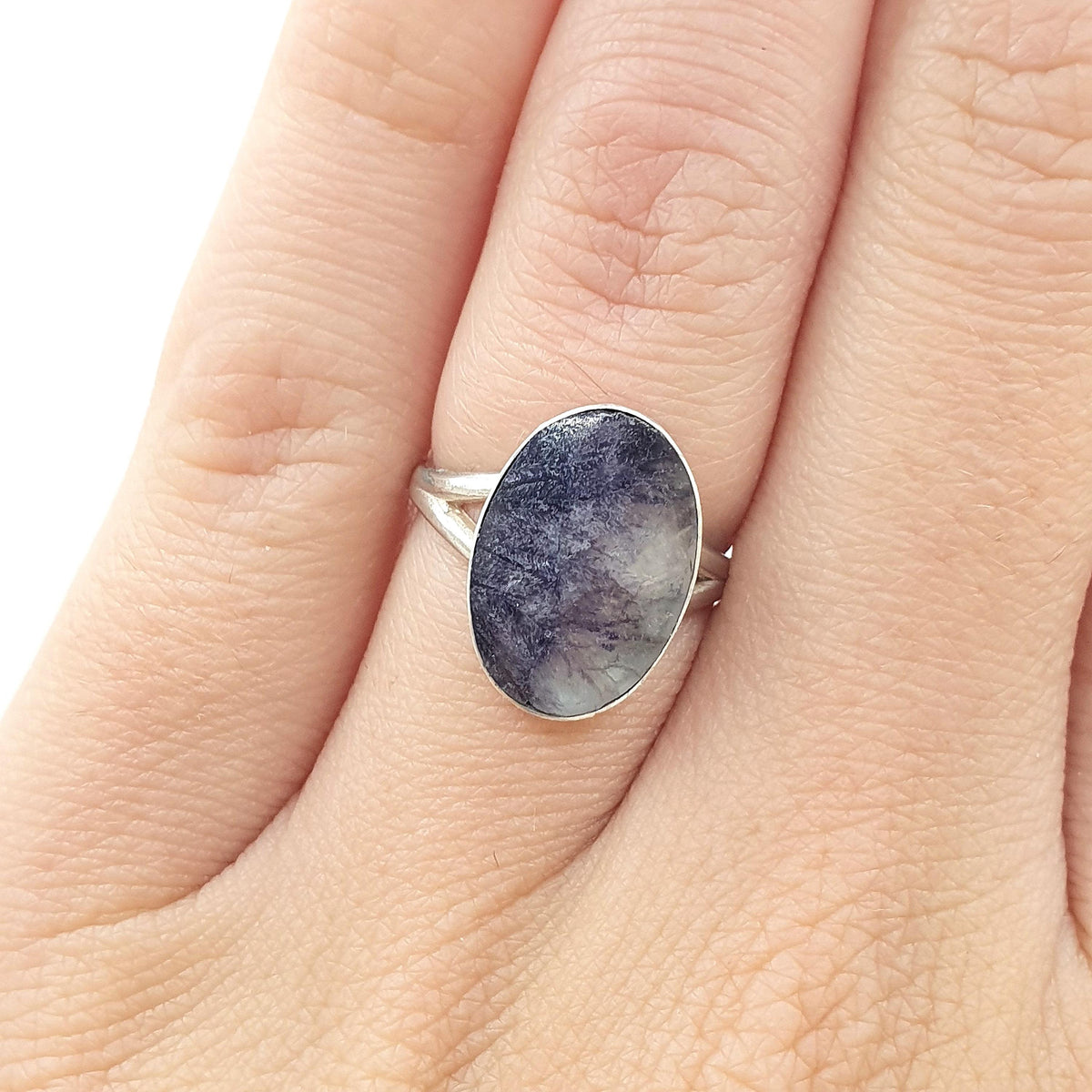 Antique Solid Silver Blue John Ring Signet Oval Cut Cabochon Genuine Womens Rare Fluorite Gemstone Mens Jewelry Jewellery UK I.5 US 4.5