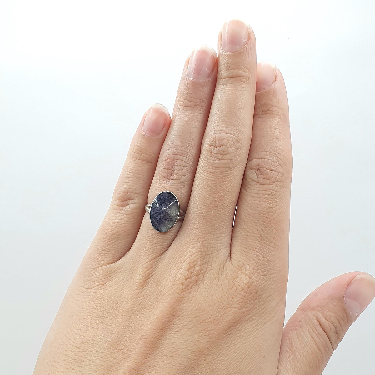 Antique Solid Silver Blue John Ring Signet Oval Cut Cabochon Genuine Womens Rare Fluorite Gemstone Mens Jewelry Jewellery UK I.5 US 4.5